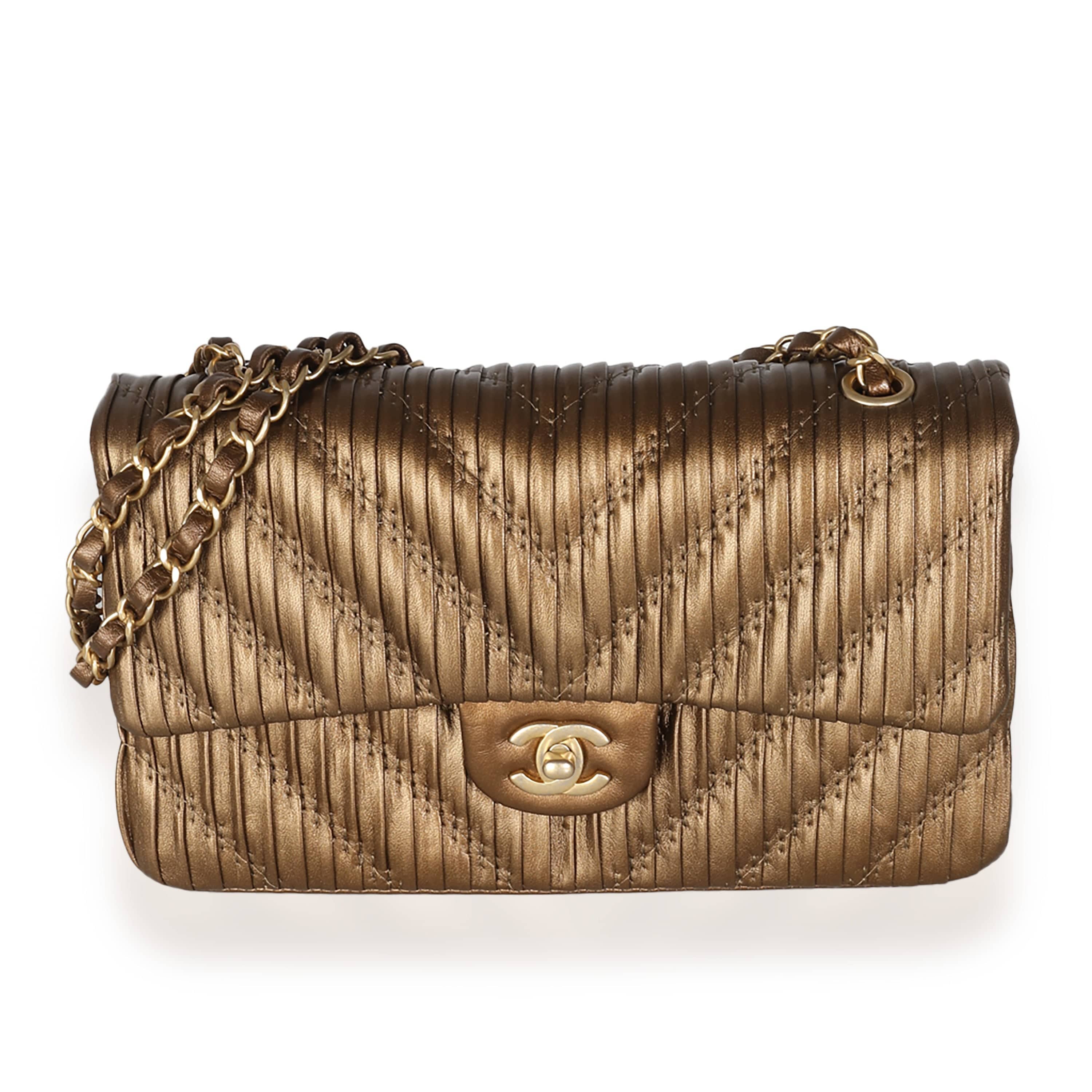 Chanel Chanel 18C Bronze Chevron Pleated Calfskin Medium Classic Double Flap Bag