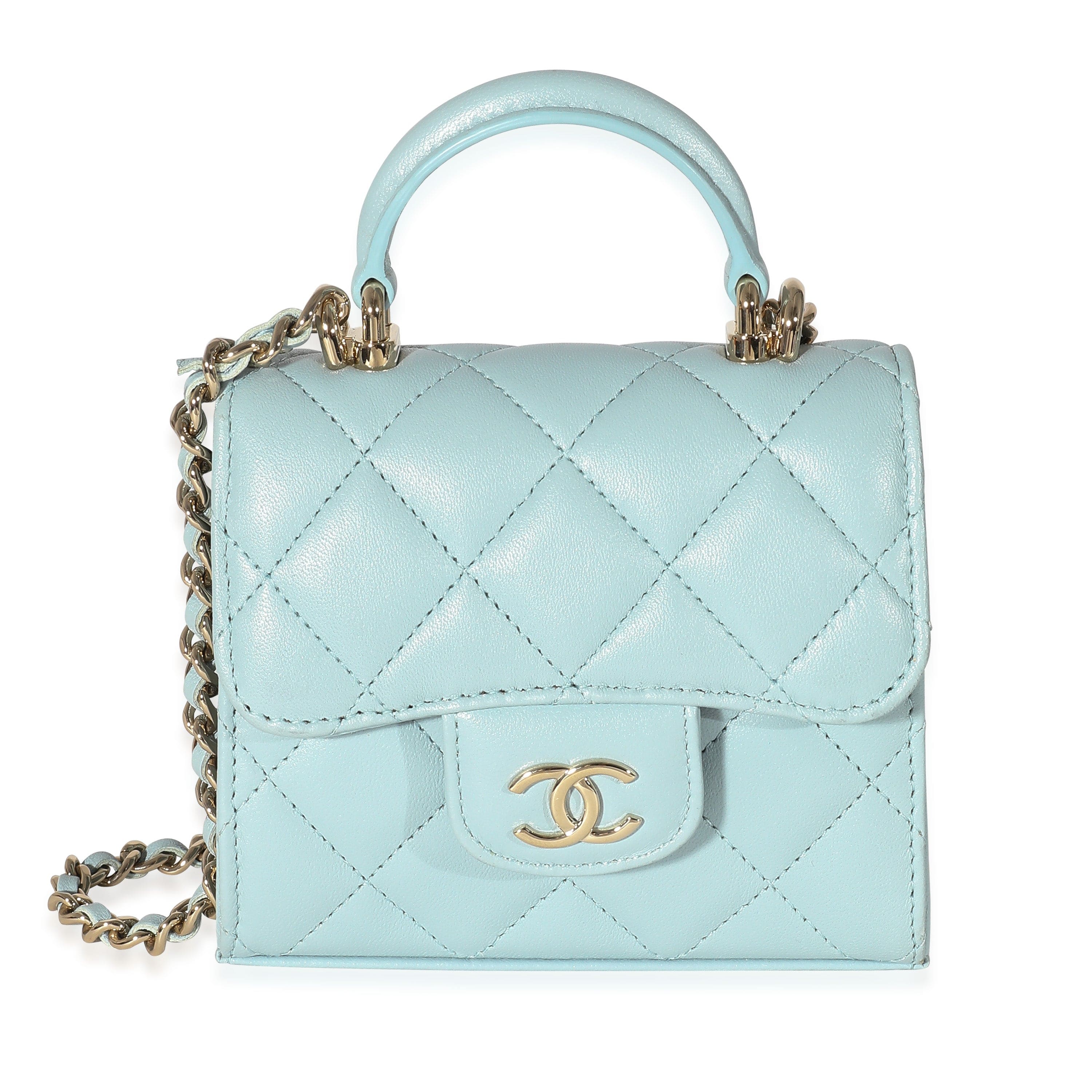 Chanel Chanel 22P Blue Quilted Lambskin Top Handle Clutch On Chain