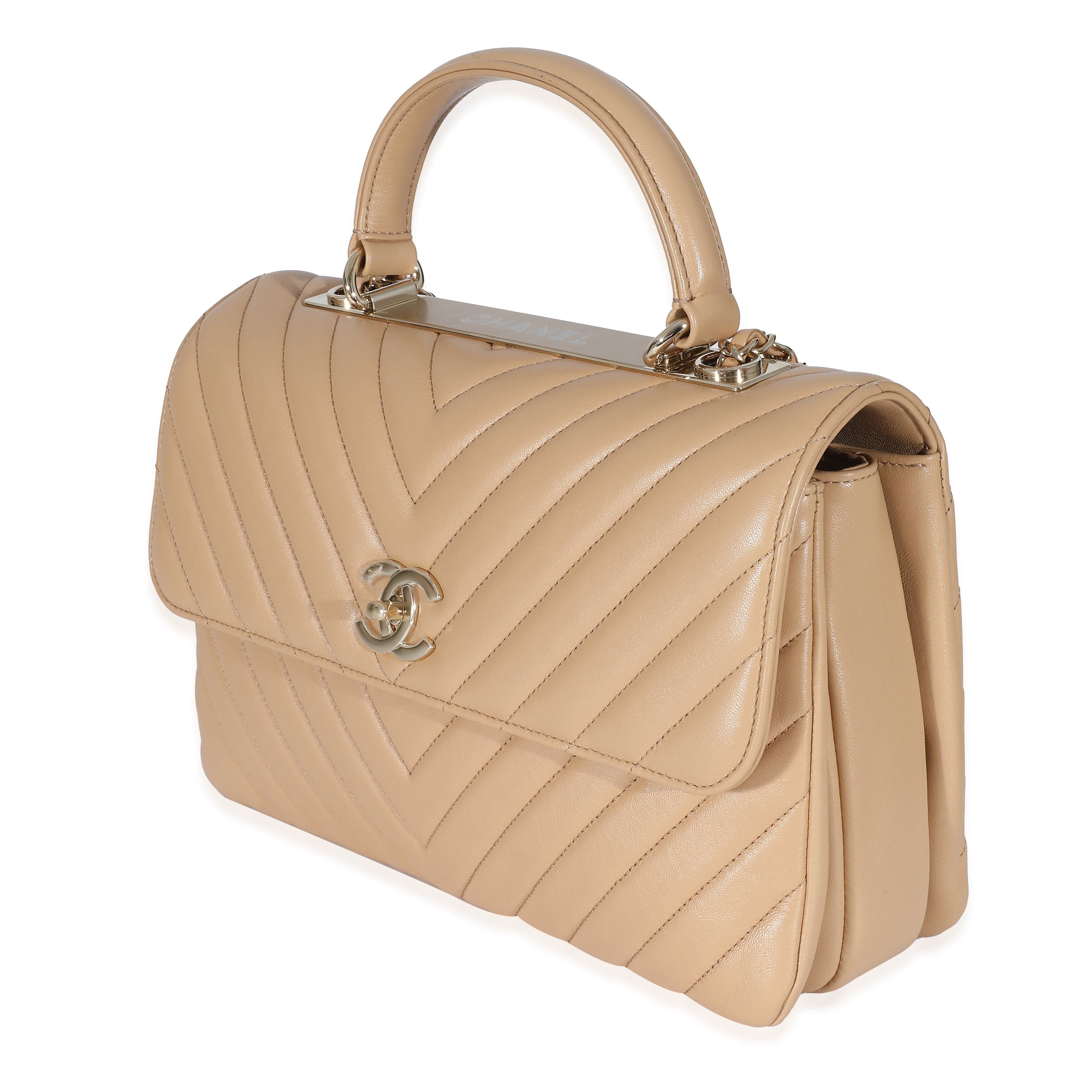 Chanel Chanel Beige Chevron Lambskin Medium Trendy Bag