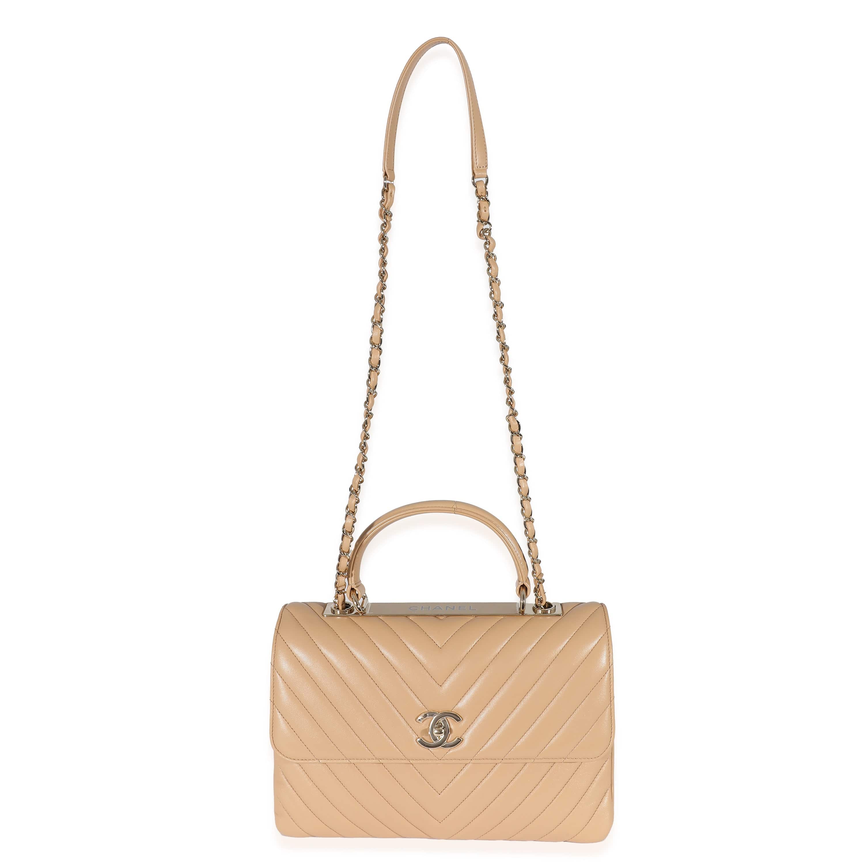 Chanel Chanel Beige Chevron Lambskin Medium Trendy Bag