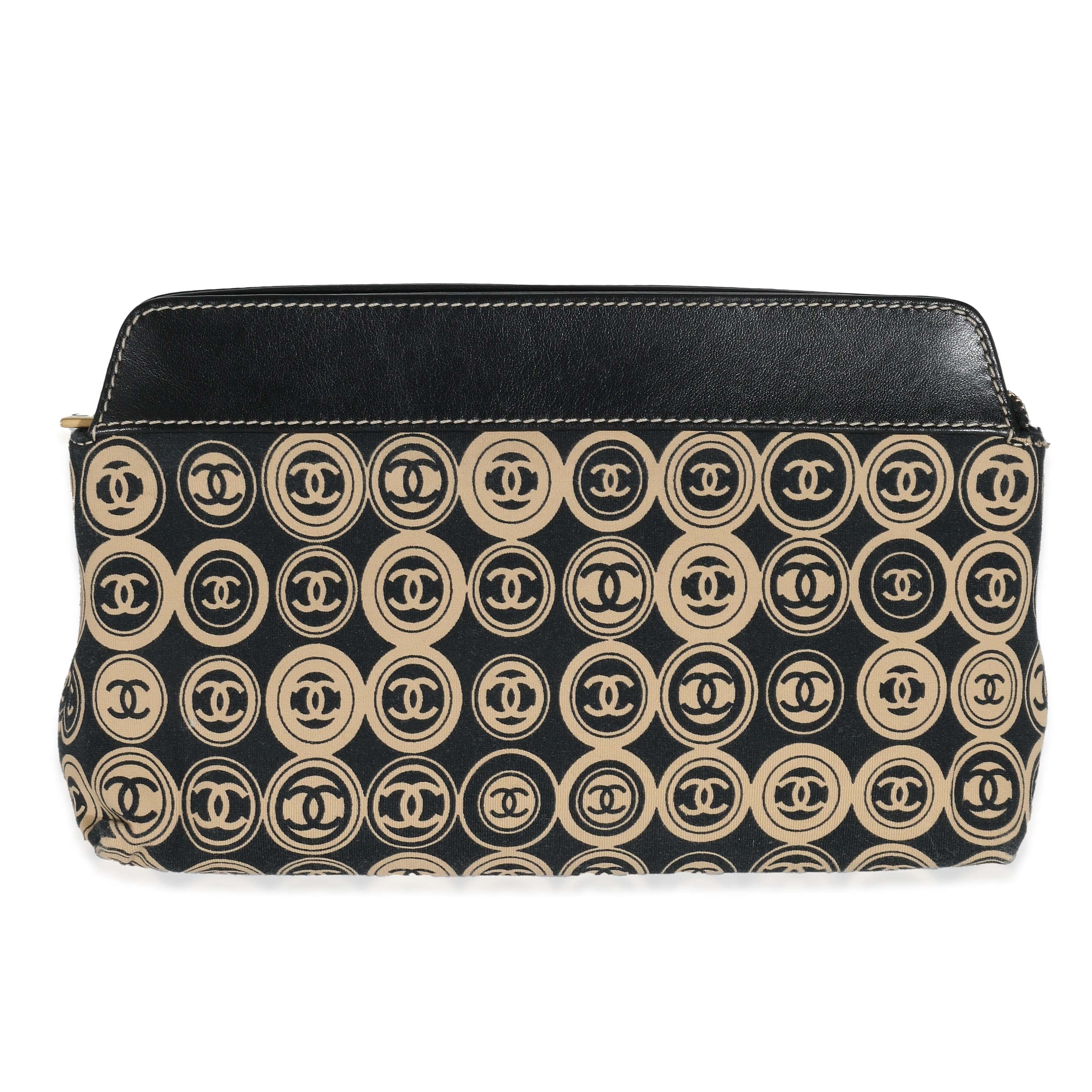 Chanel Chanel Black Beige Canvas CC Logo Clutch