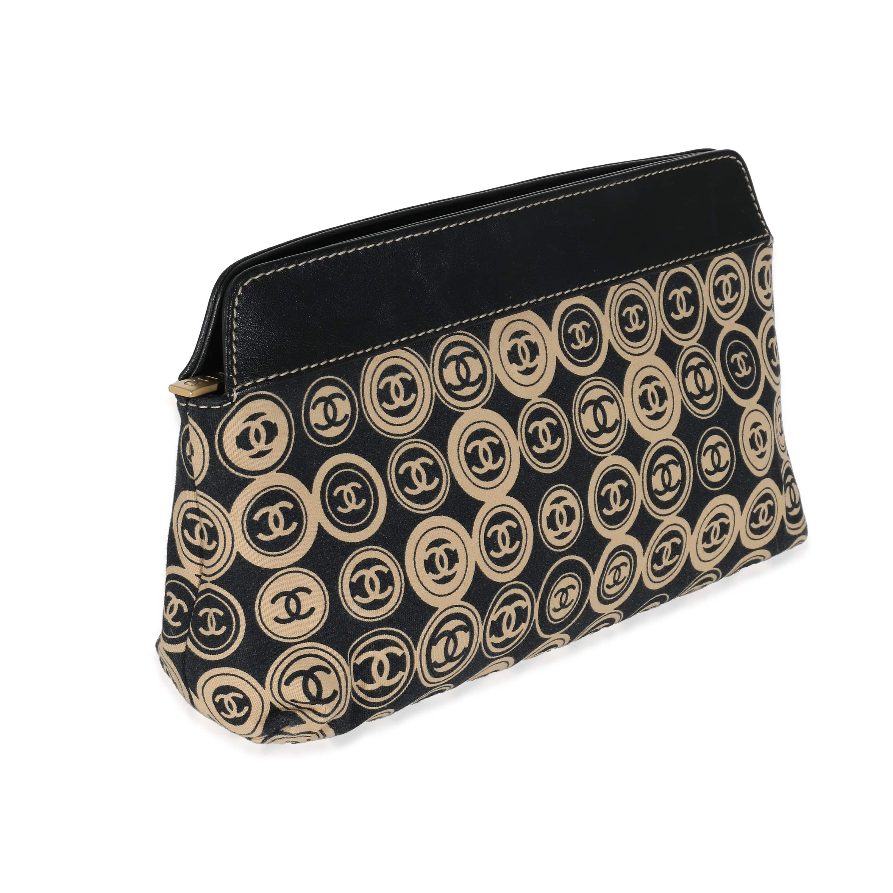 Chanel Chanel Black Beige Canvas CC Logo Clutch