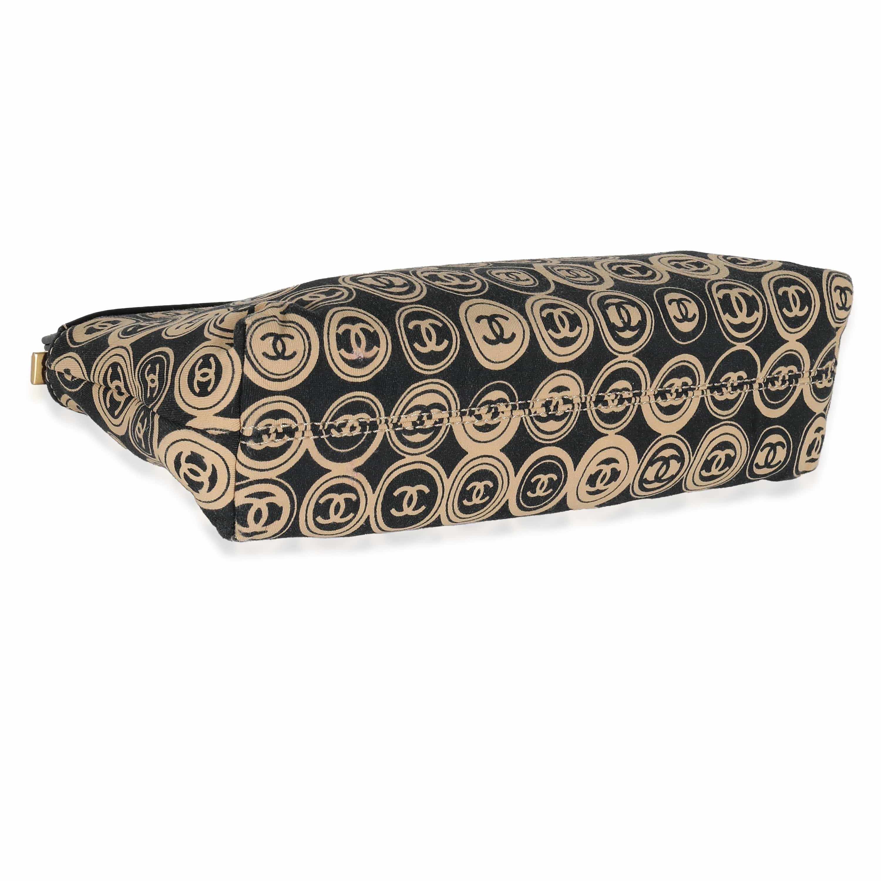 Chanel Chanel Black Beige Canvas CC Logo Clutch