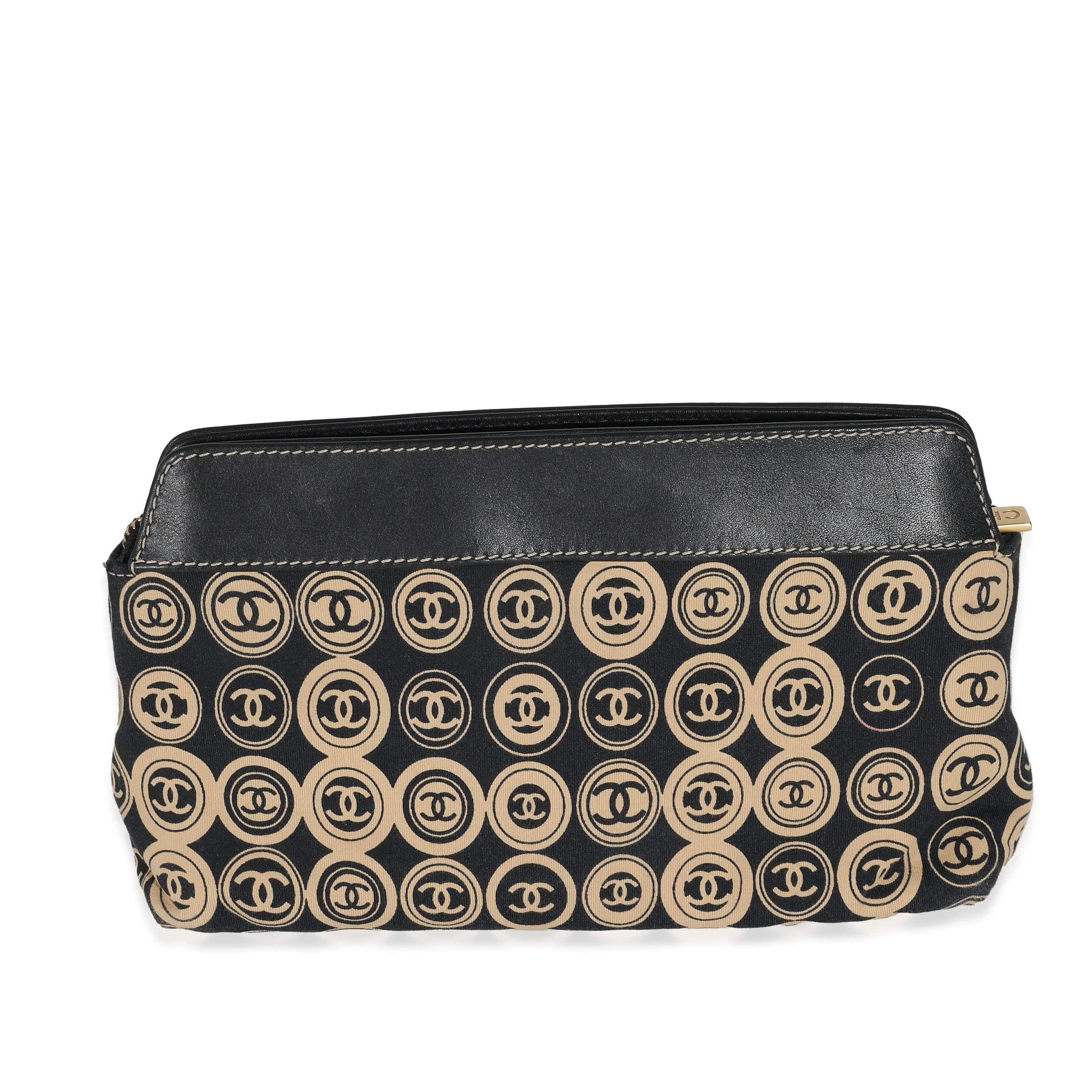 Chanel Chanel Black Beige Canvas CC Logo Clutch