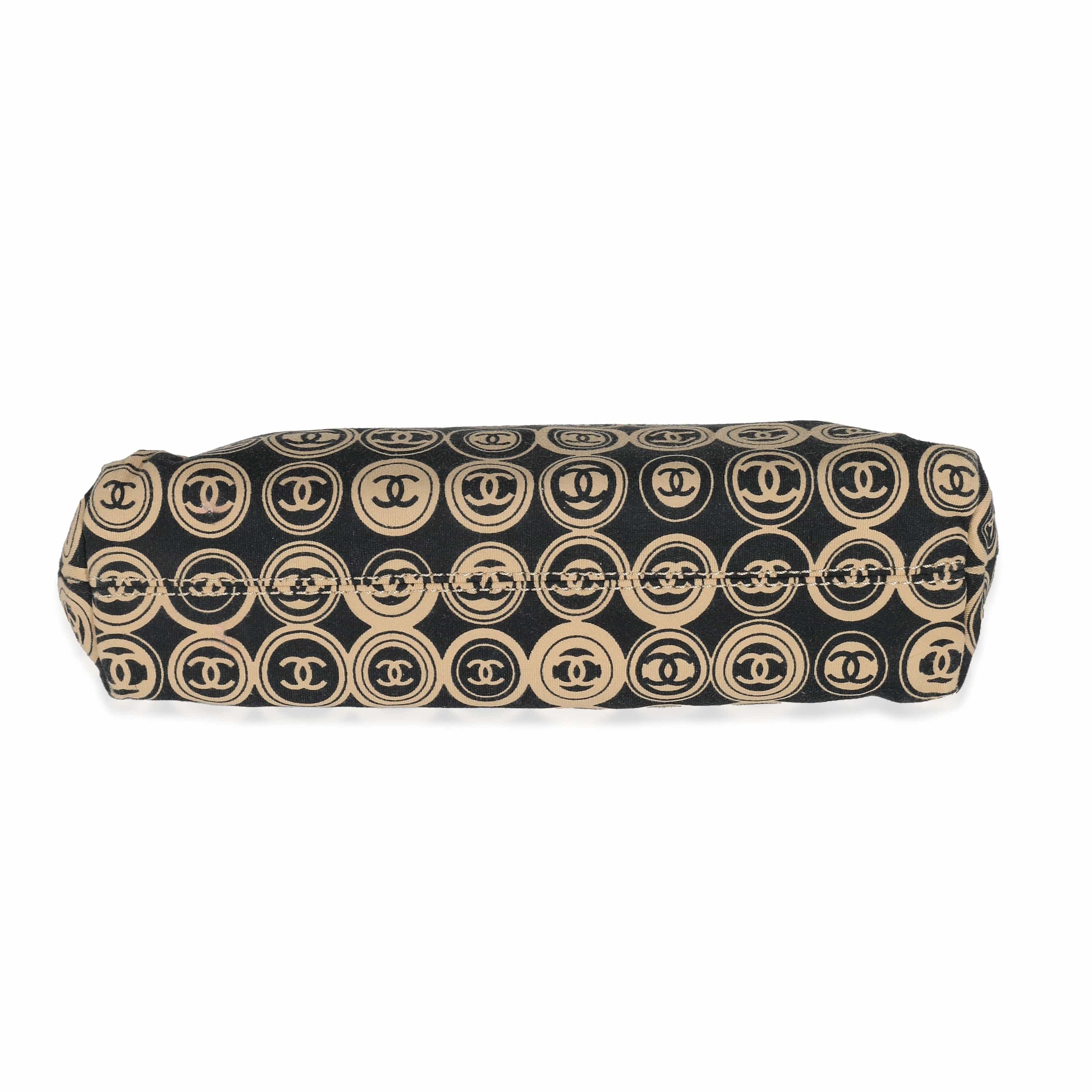 Chanel Chanel Black Beige Canvas CC Logo Clutch