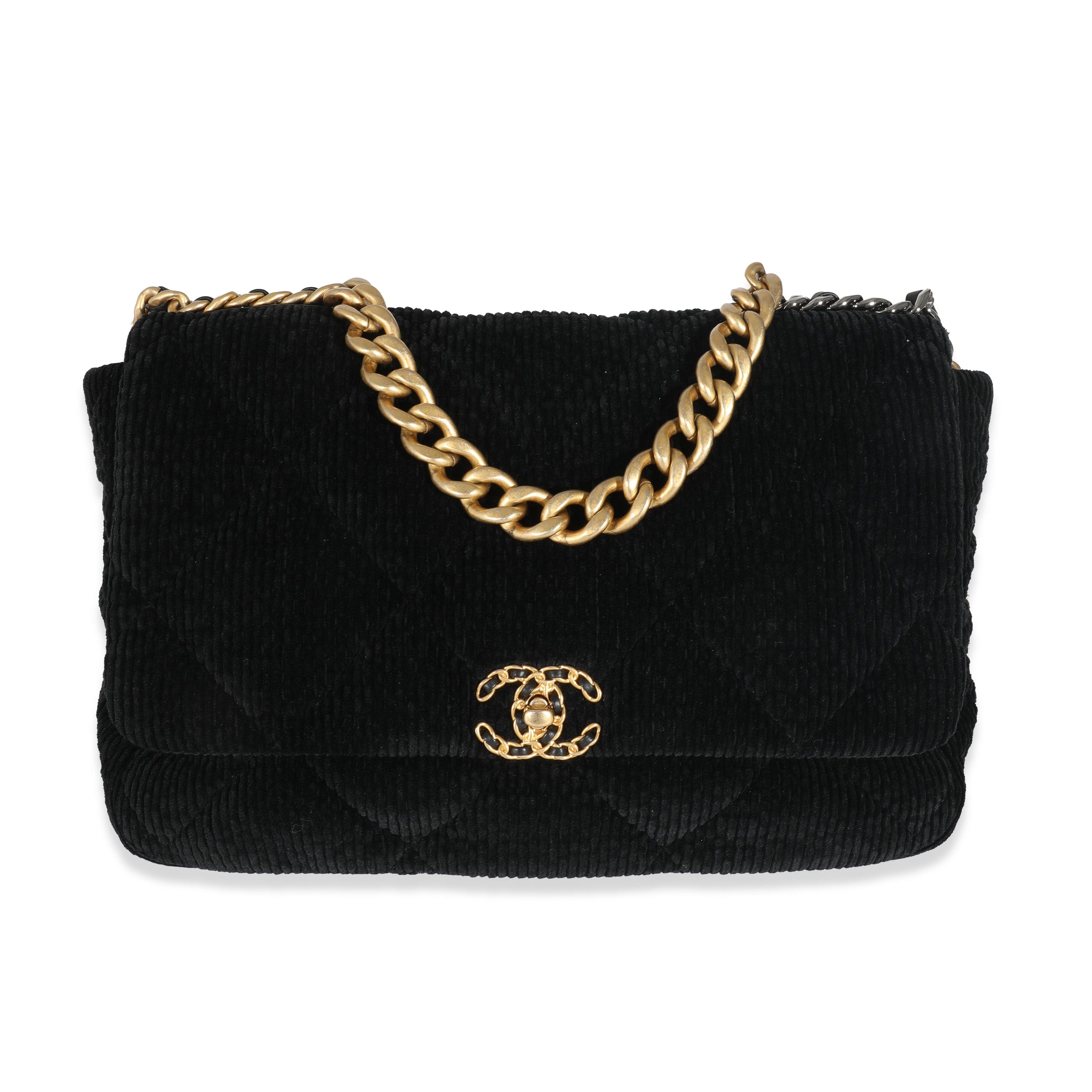 Chanel Chanel Black Corduroy Large Chanel 19 Flap Bag