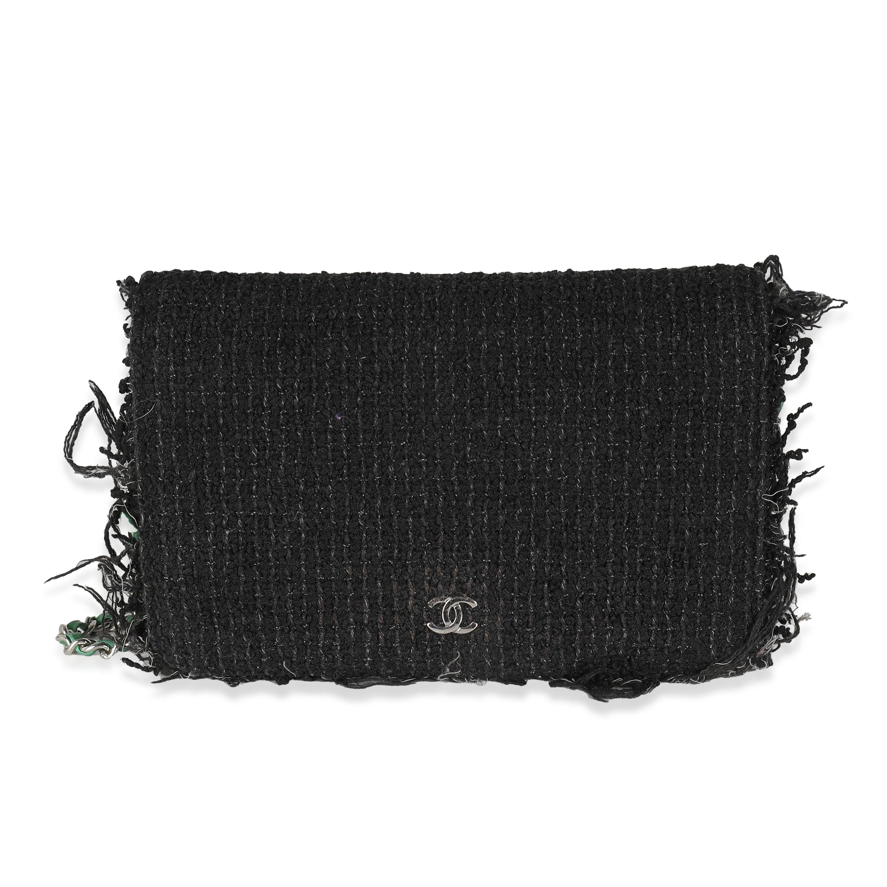 Chanel Chanel Black Green Frayed Tweed Robot Wallet On Chain