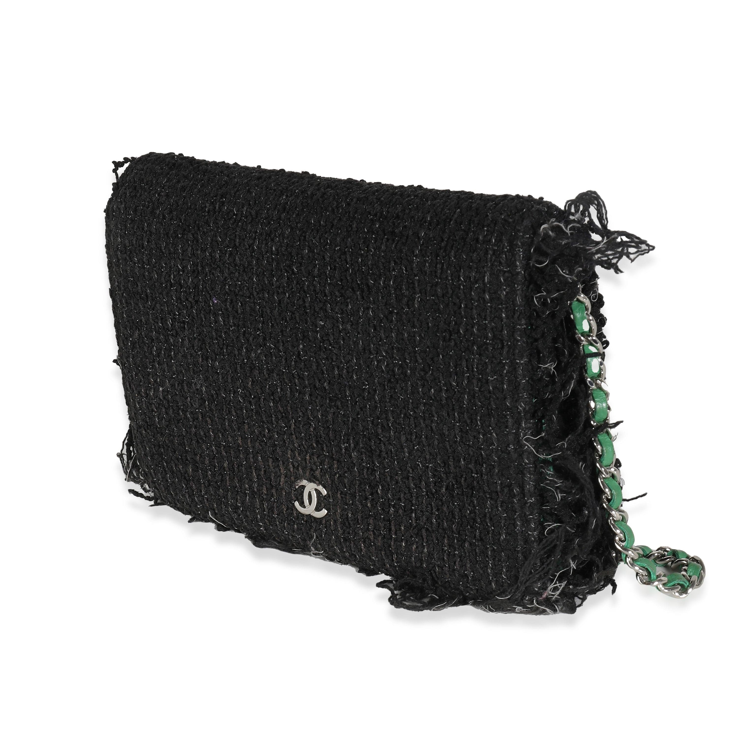 Chanel Chanel Black Green Frayed Tweed Robot Wallet On Chain