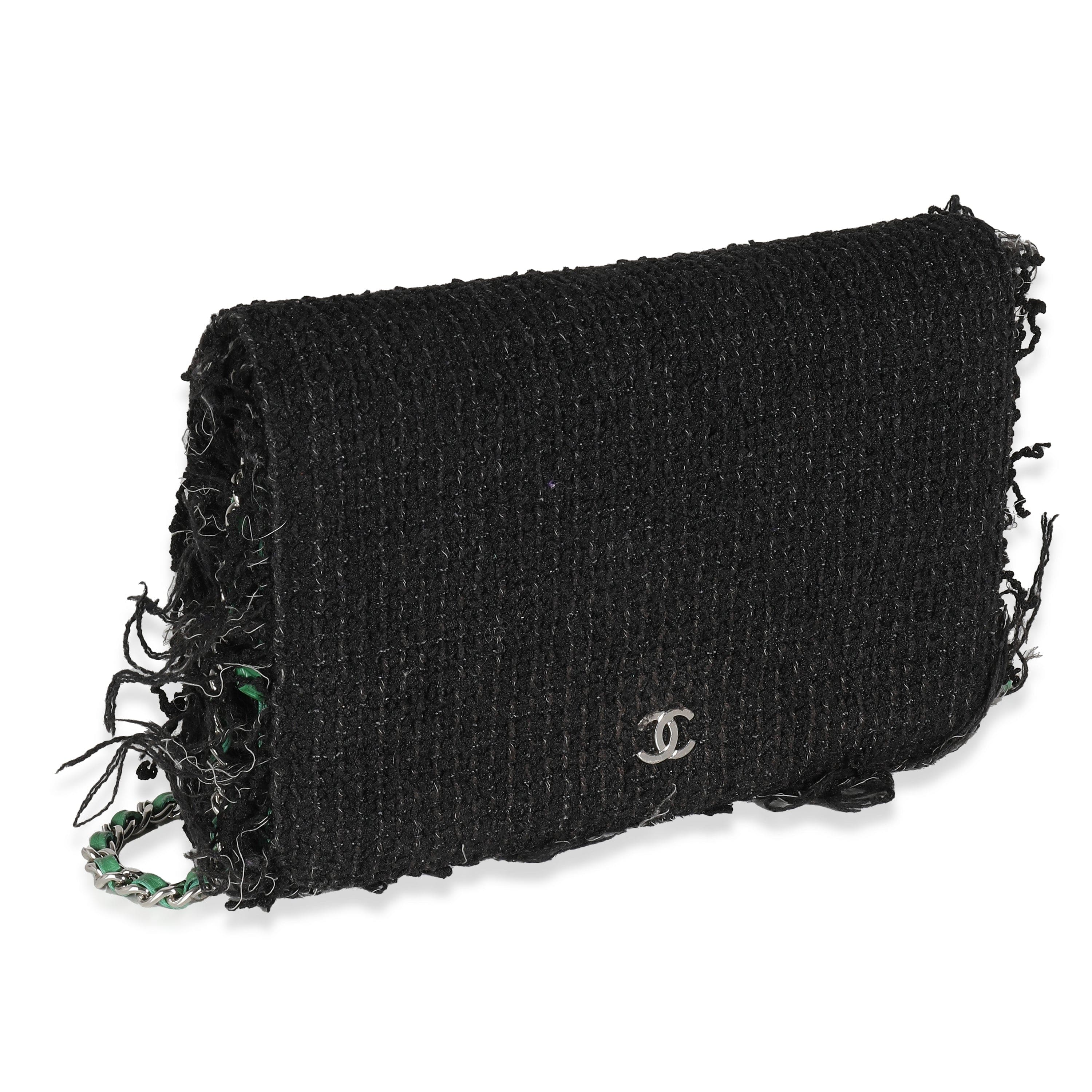 Chanel Chanel Black Green Frayed Tweed Robot Wallet On Chain