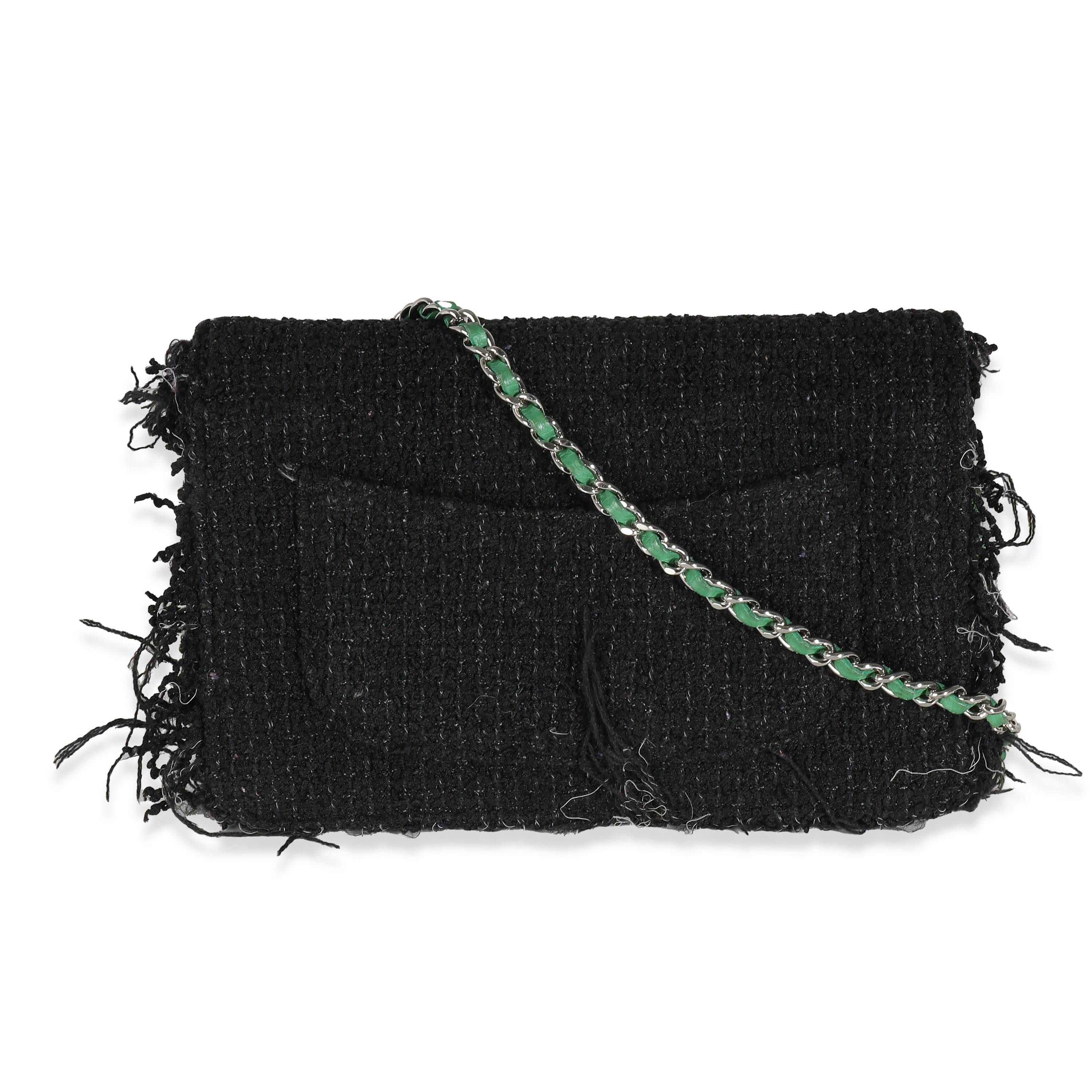 Chanel Chanel Black Green Frayed Tweed Robot Wallet On Chain