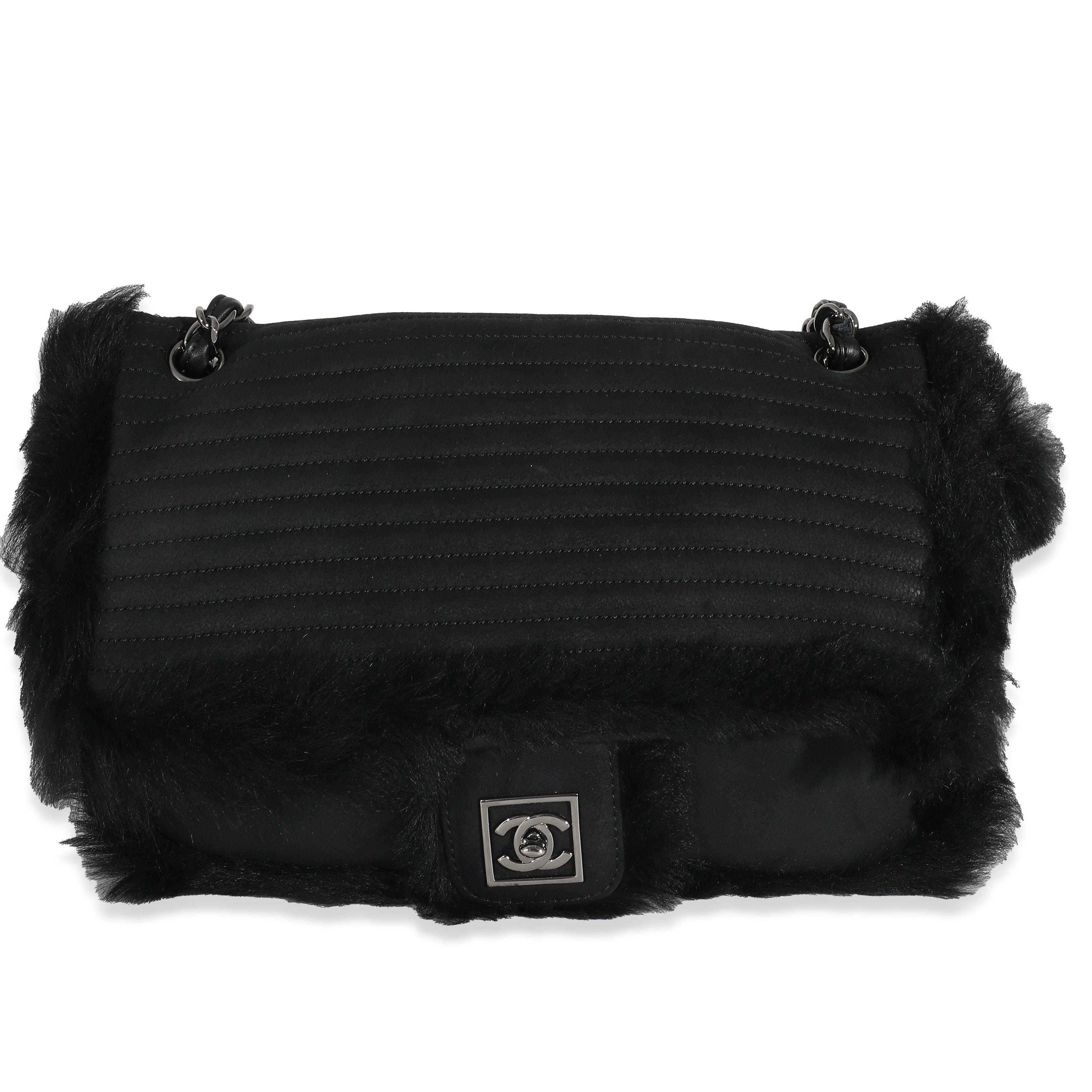 Chanel Chanel Black Horizontal Stitch Shearling CC Flap Bag