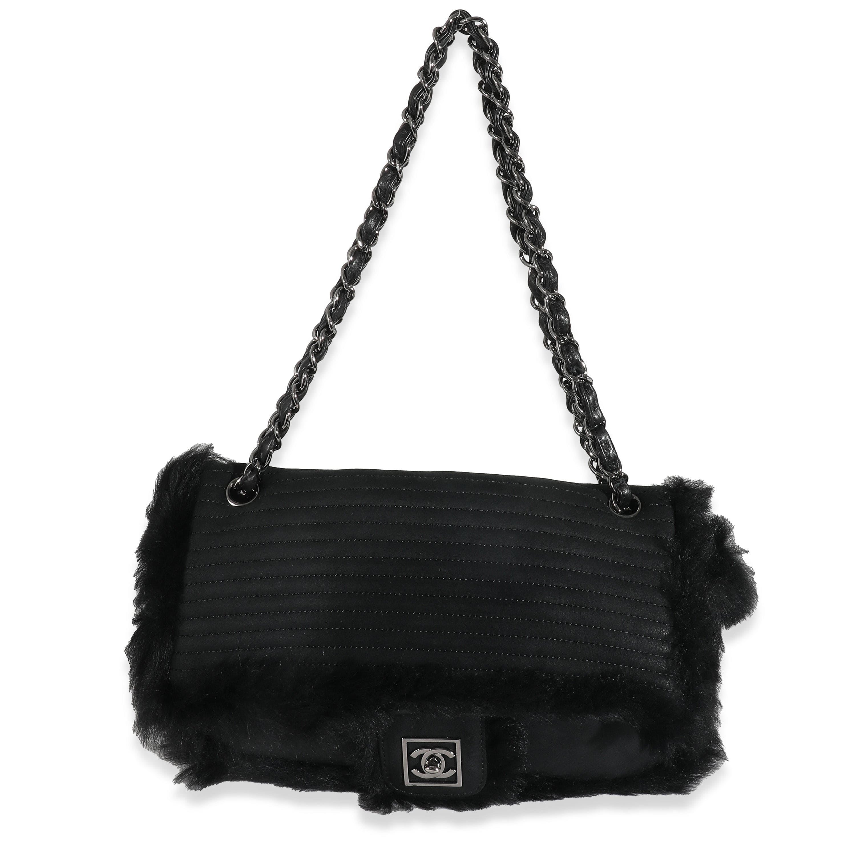 Chanel Chanel Black Horizontal Stitch Shearling CC Flap Bag