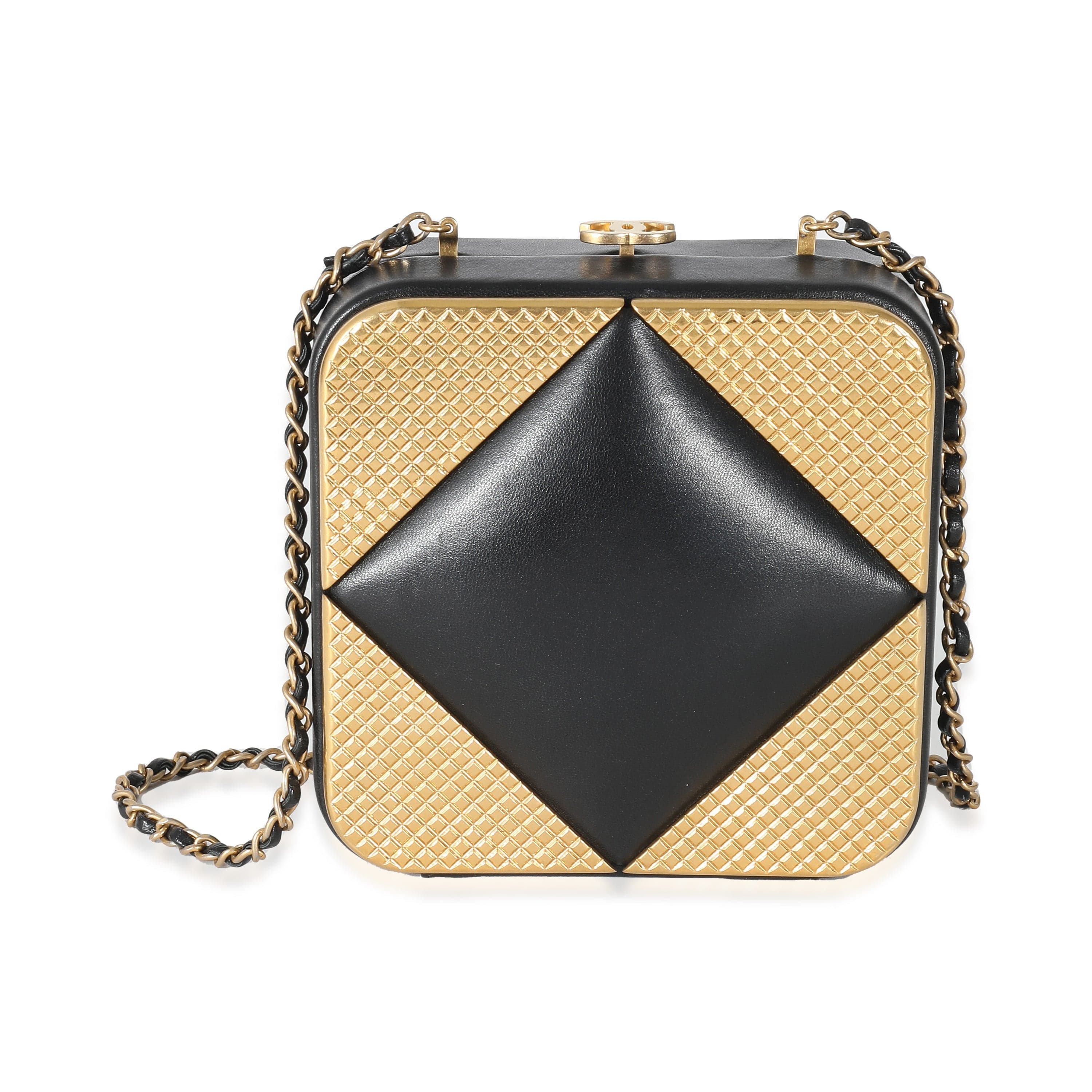 Chanel Chanel Black Lambskin Gold Metal Square CC Clutch