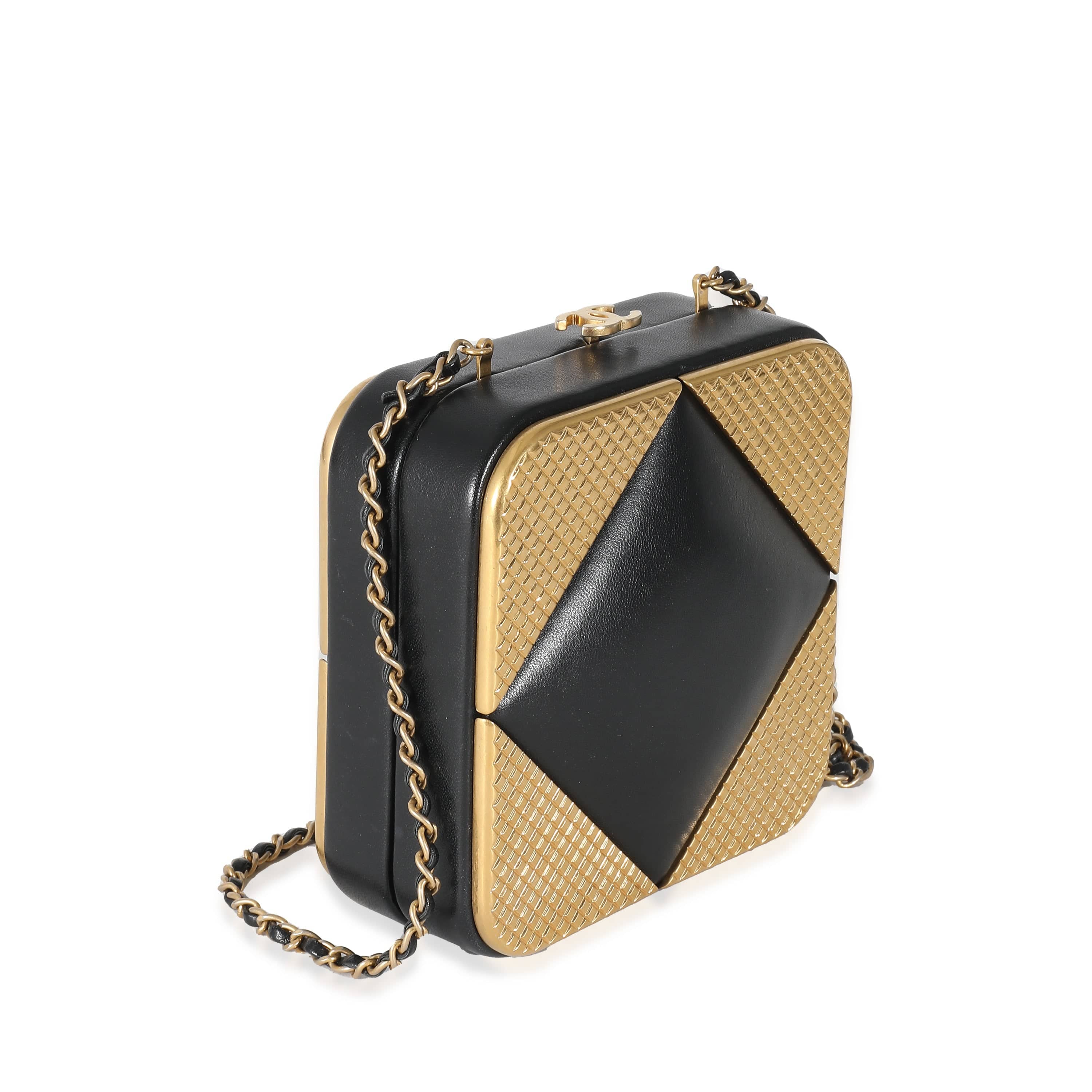 Chanel Chanel Black Lambskin Gold Metal Square CC Clutch