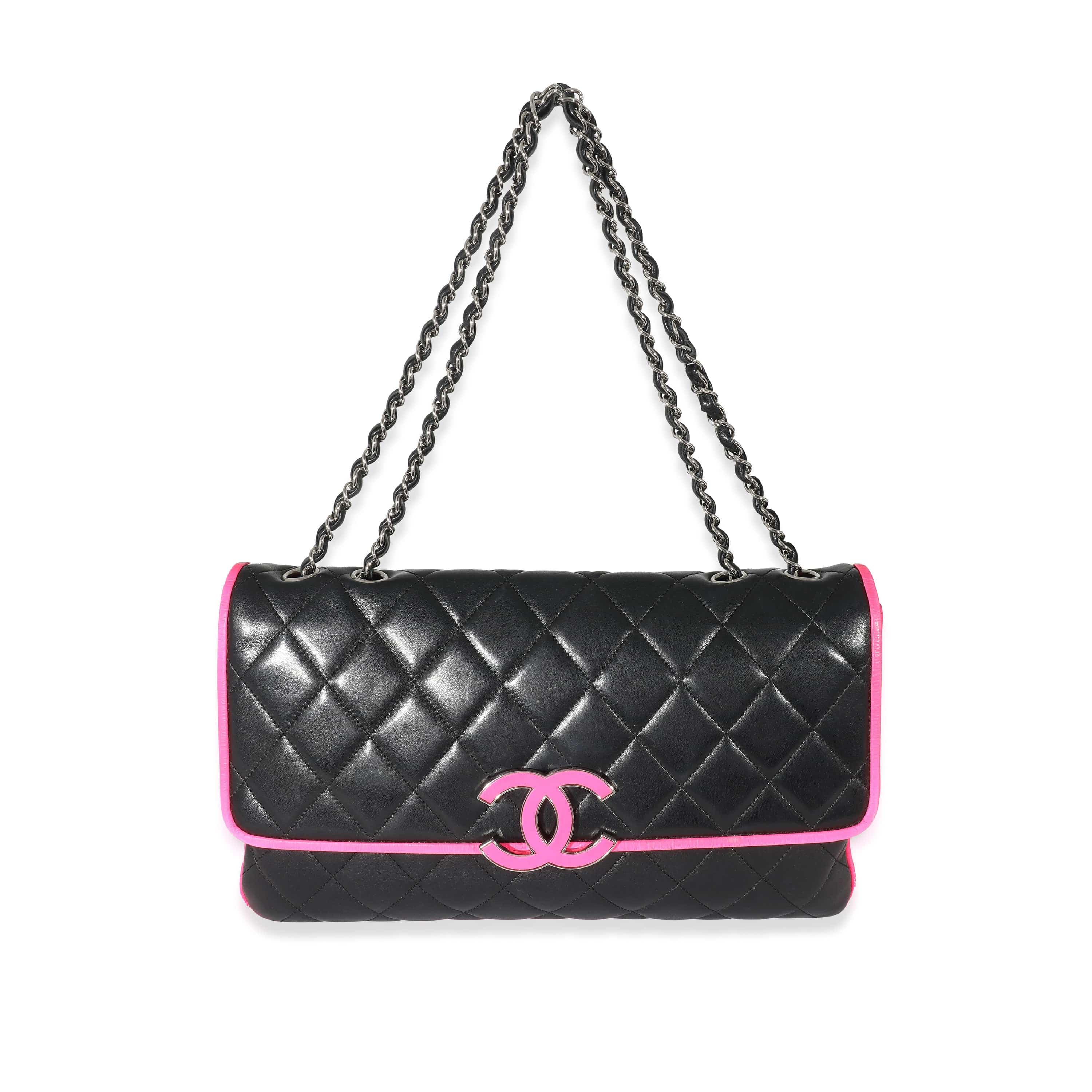 Chanel Chanel Black Pink Lambskin Enamel Large Maxi Divine Flap Bag