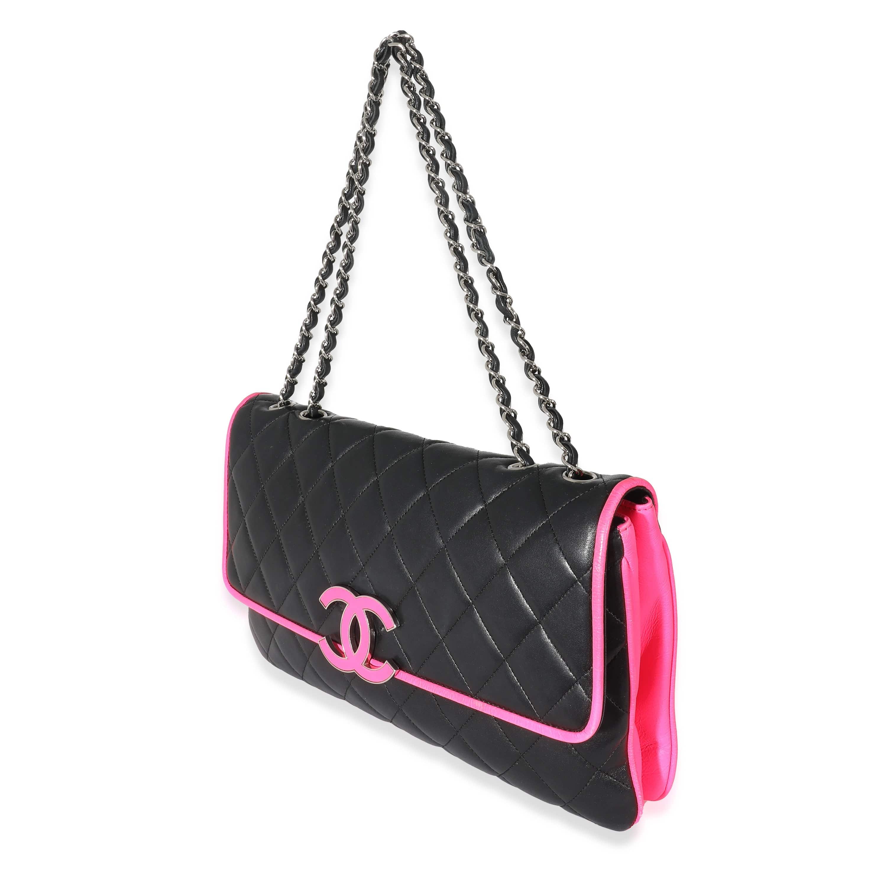 Chanel Chanel Black Pink Lambskin Enamel Large Maxi Divine Flap Bag