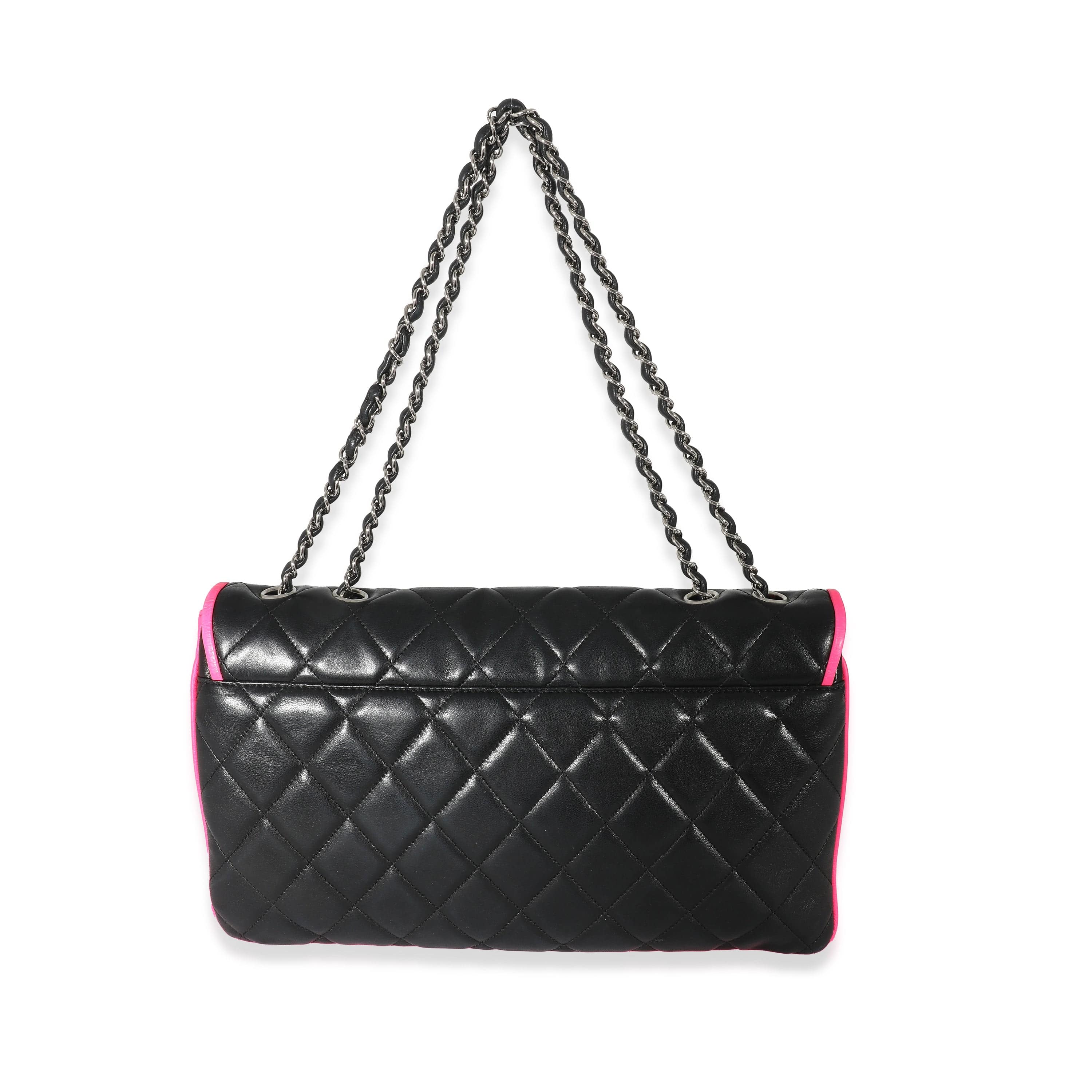 Chanel Chanel Black Pink Lambskin Enamel Large Maxi Divine Flap Bag