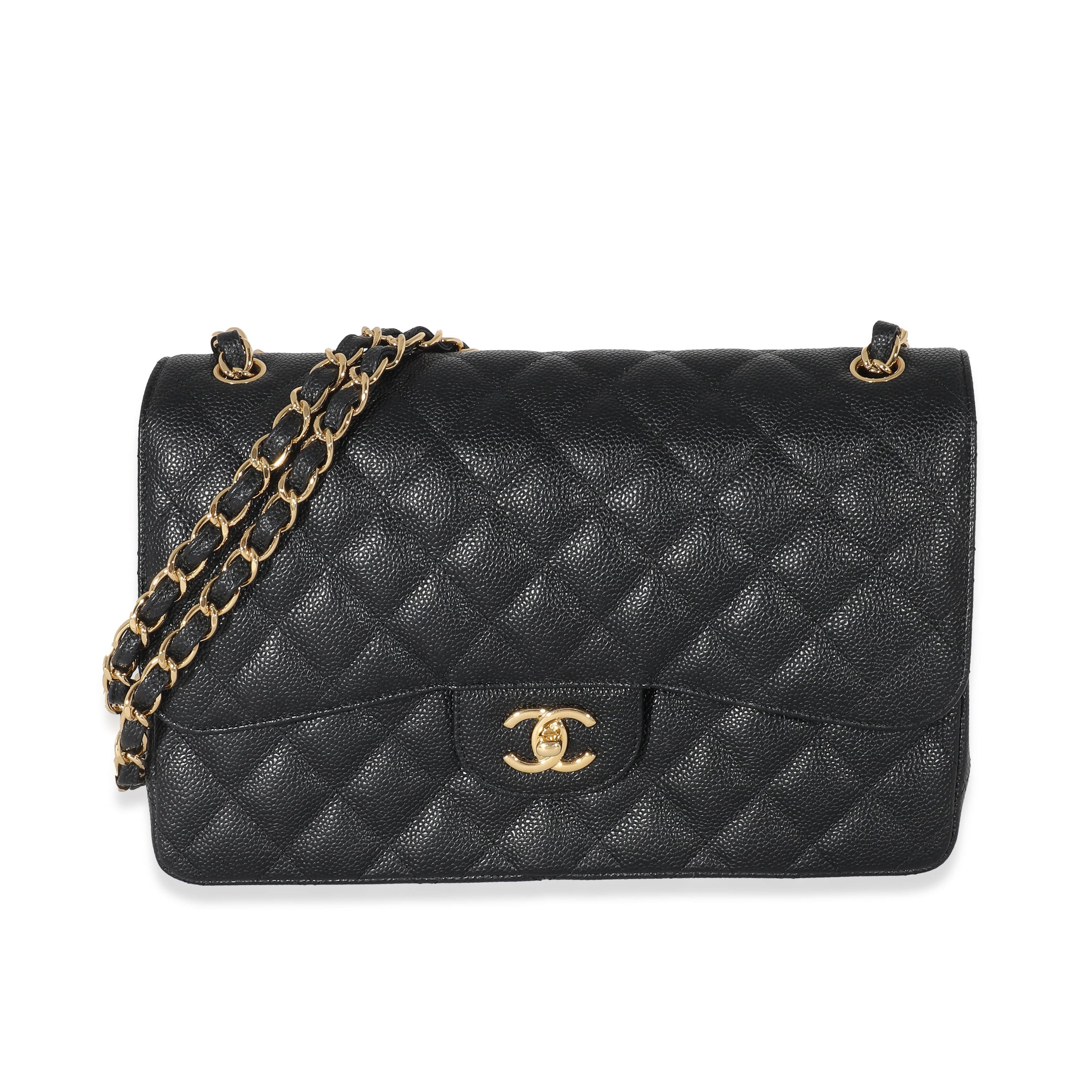 Chanel Chanel Black Quilted Caviar Jumbo Double Flap Bag