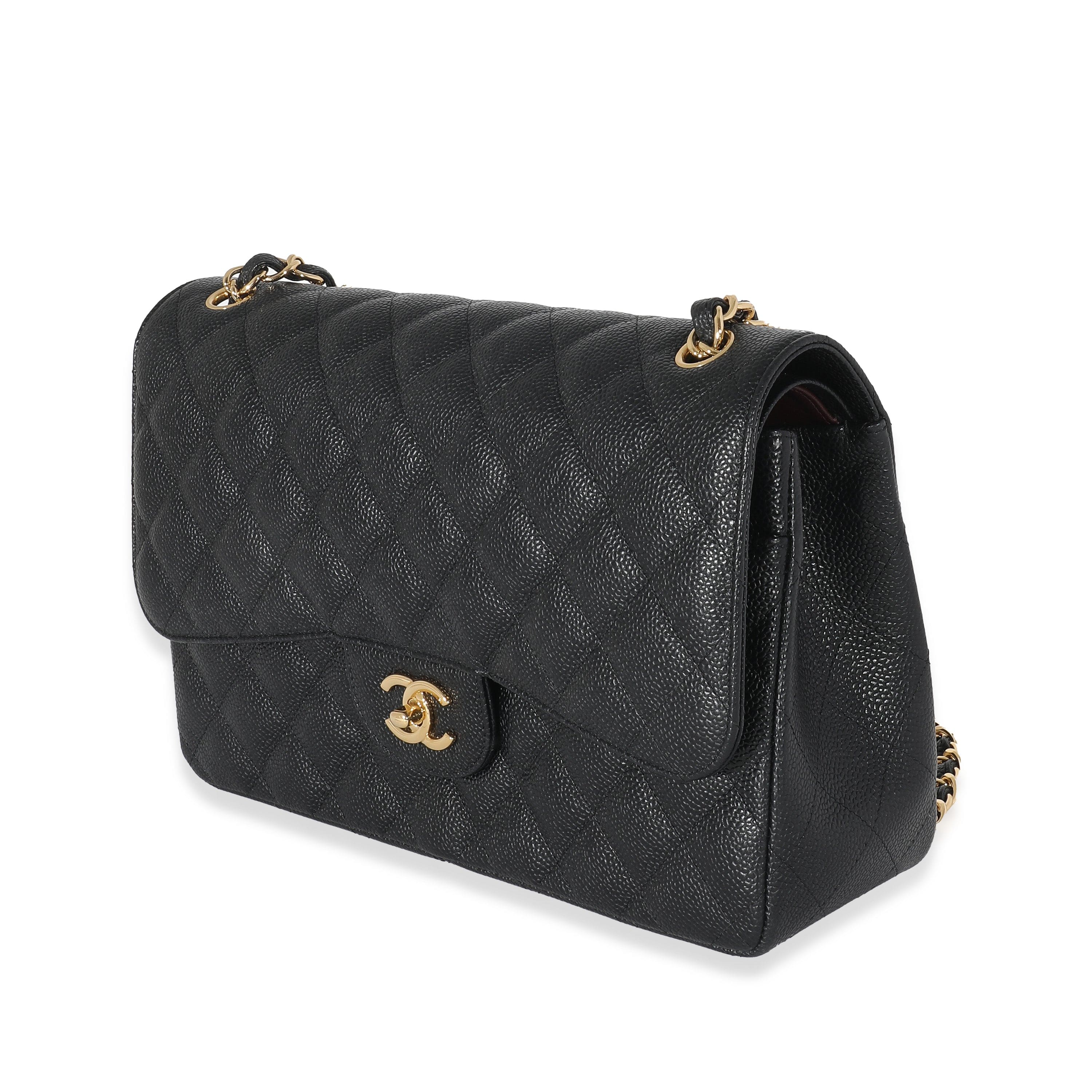 Chanel Chanel Black Quilted Caviar Jumbo Double Flap Bag