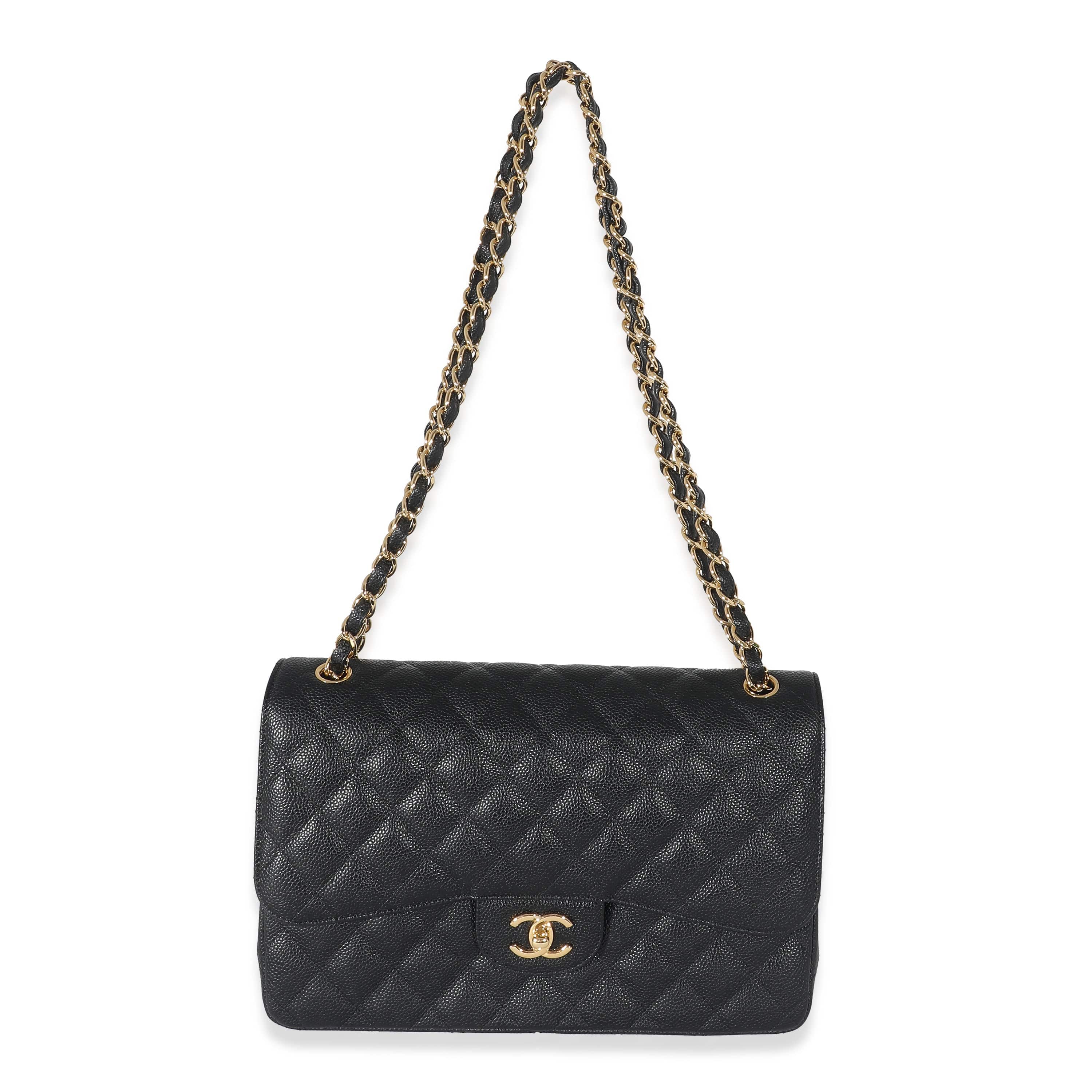 Chanel Chanel Black Quilted Caviar Jumbo Double Flap Bag