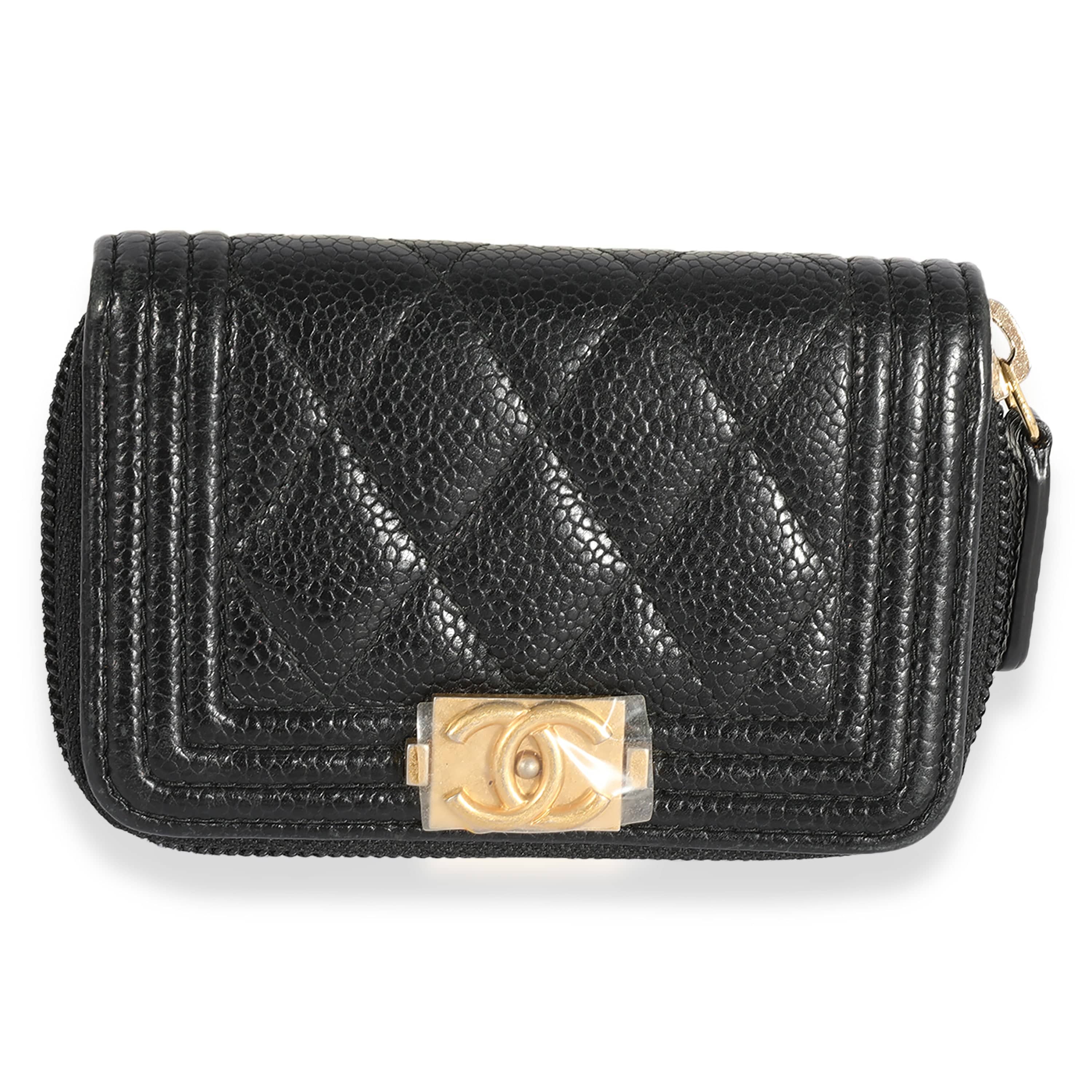 Chanel Chanel Black Quilted Caviar Zip-Around Boy Coin Purse