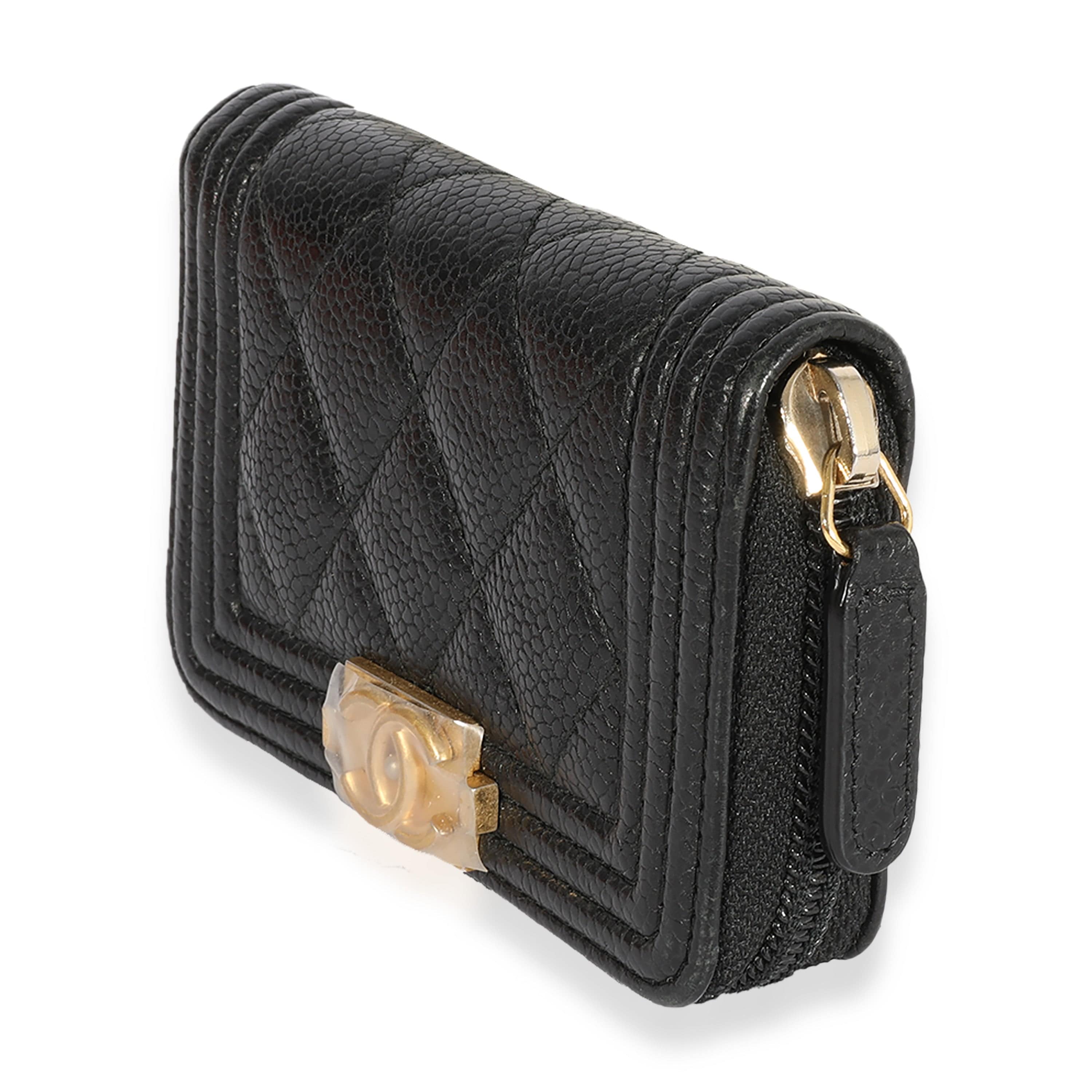 Chanel Chanel Black Quilted Caviar Zip-Around Boy Coin Purse