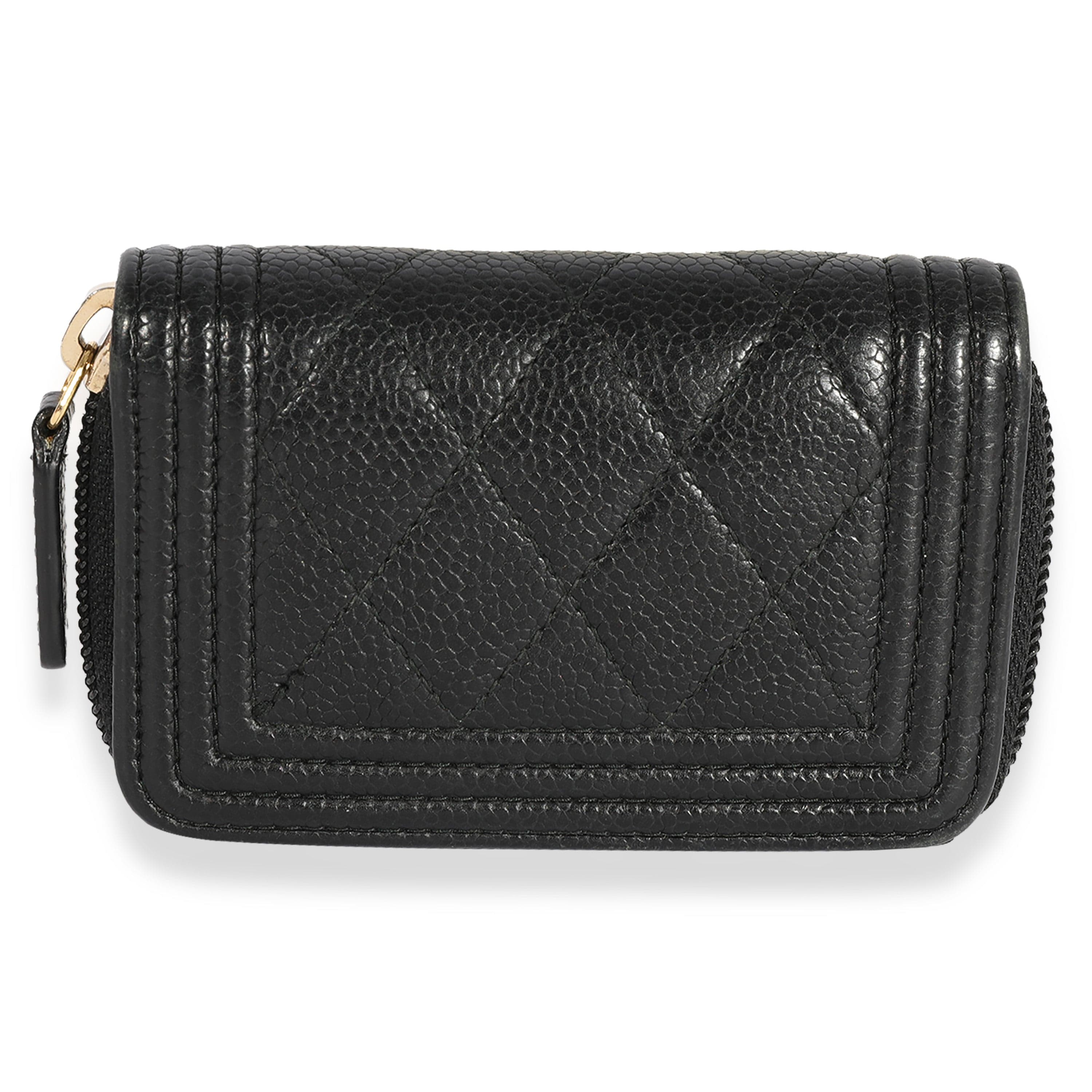 Chanel Chanel Black Quilted Caviar Zip-Around Boy Coin Purse