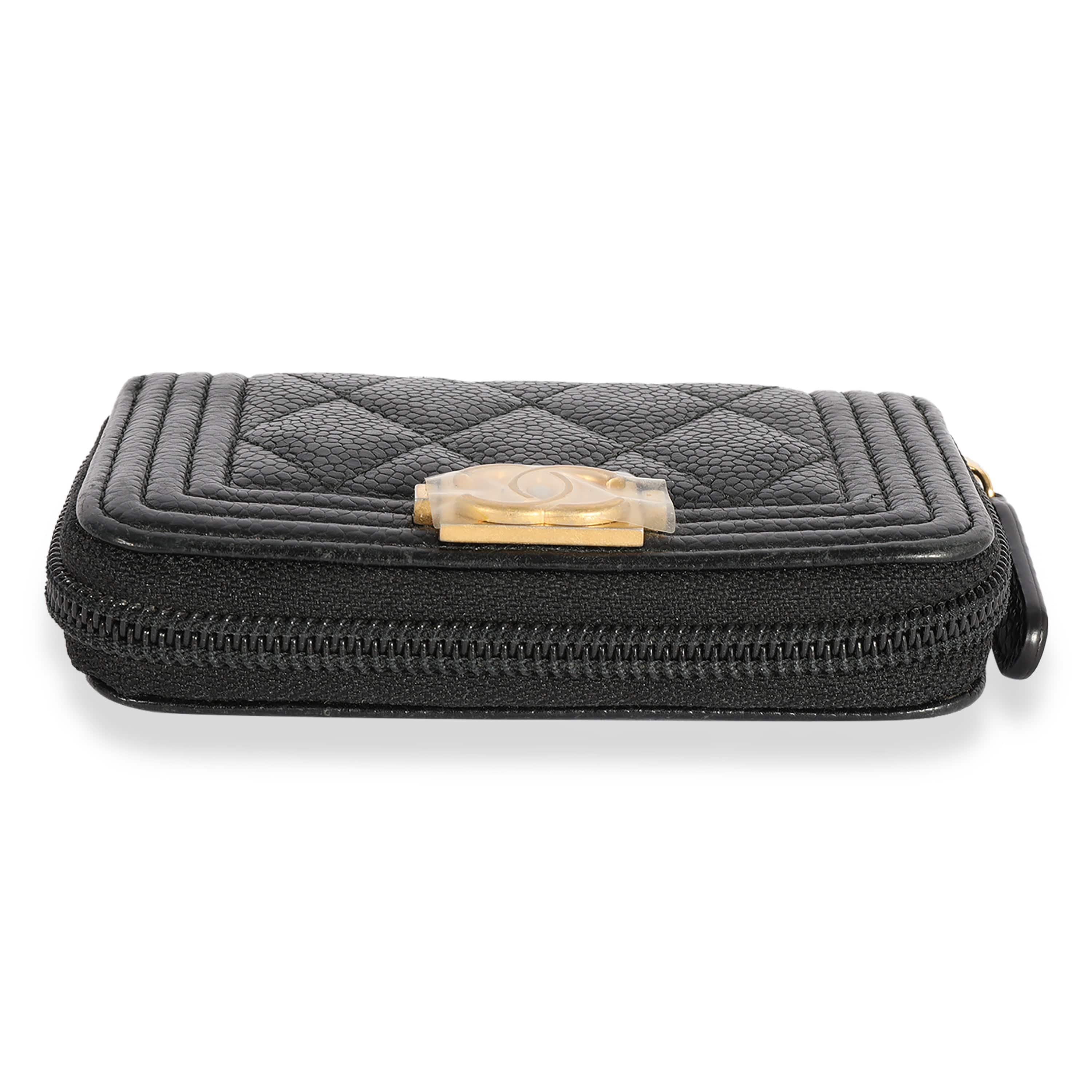 Chanel Chanel Black Quilted Caviar Zip-Around Boy Coin Purse