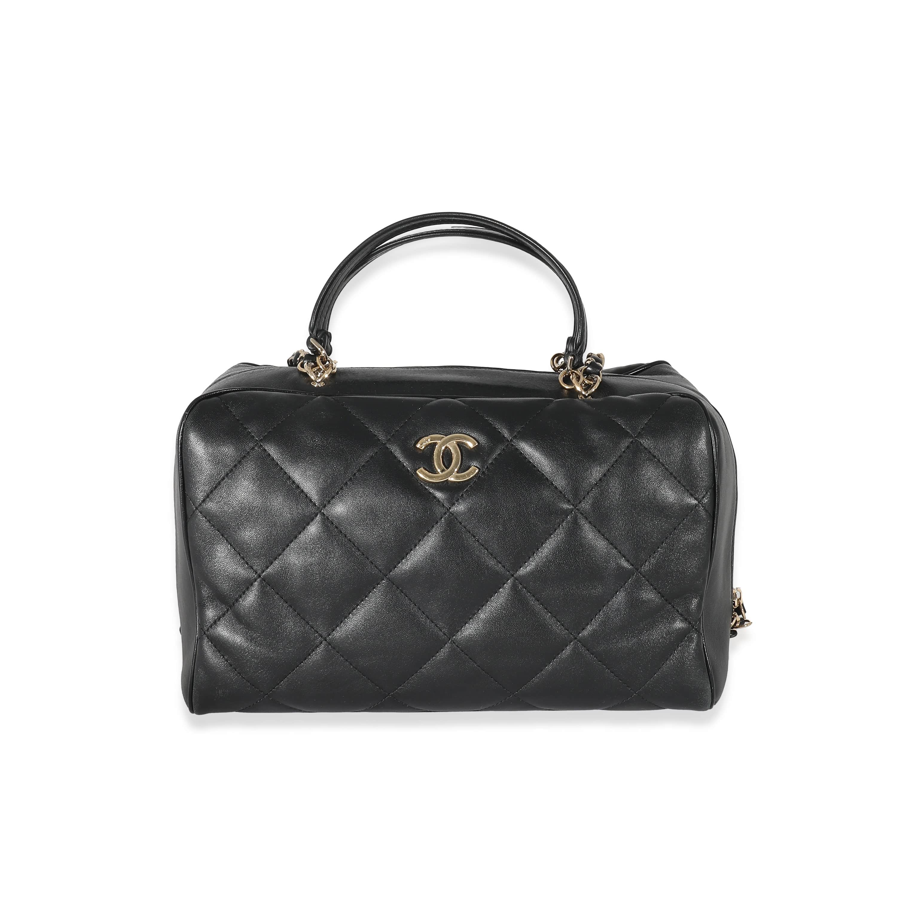 Chanel Chanel Black Quilted Lambskin CC Chain Zip Bowling Bag