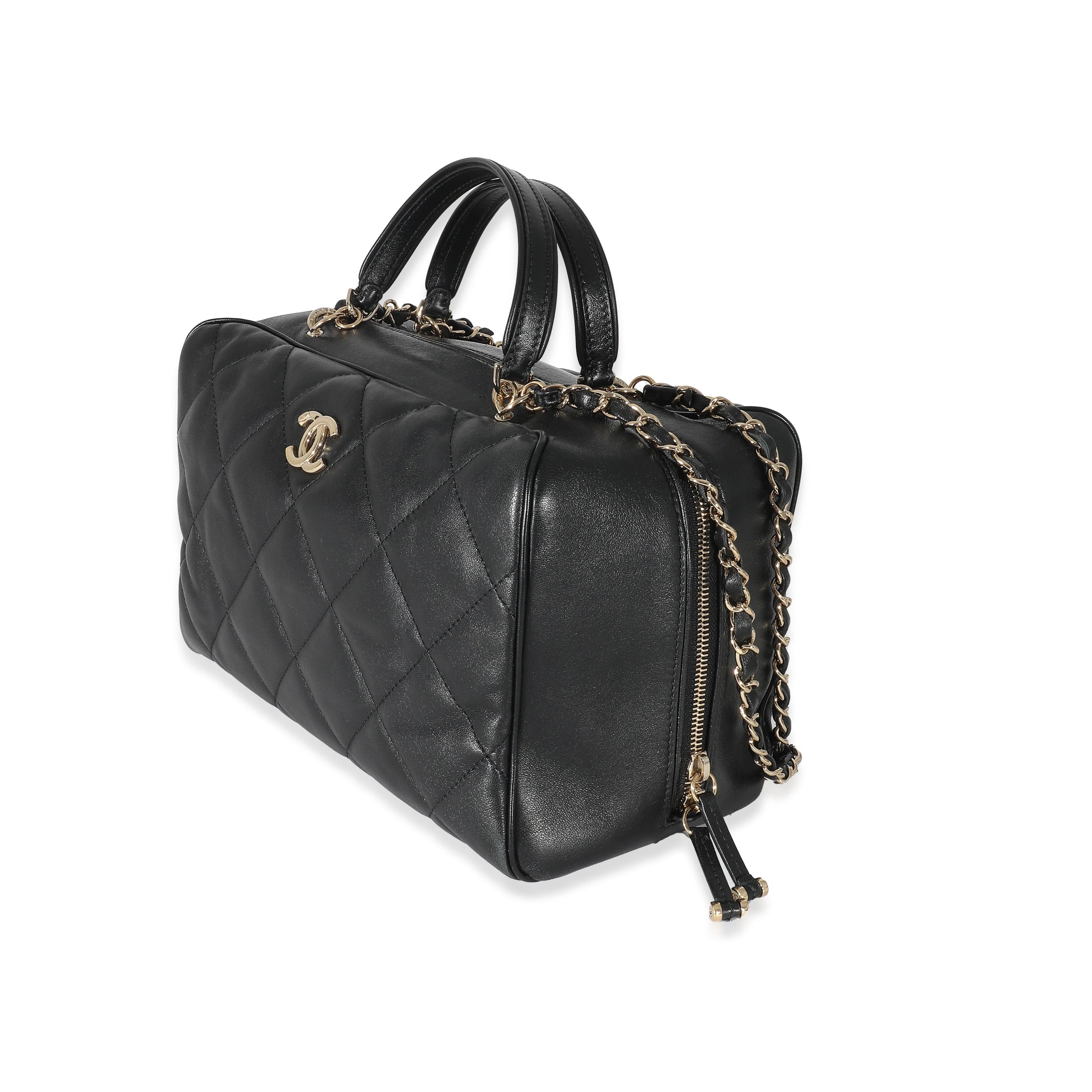 Chanel Chanel Black Quilted Lambskin CC Chain Zip Bowling Bag