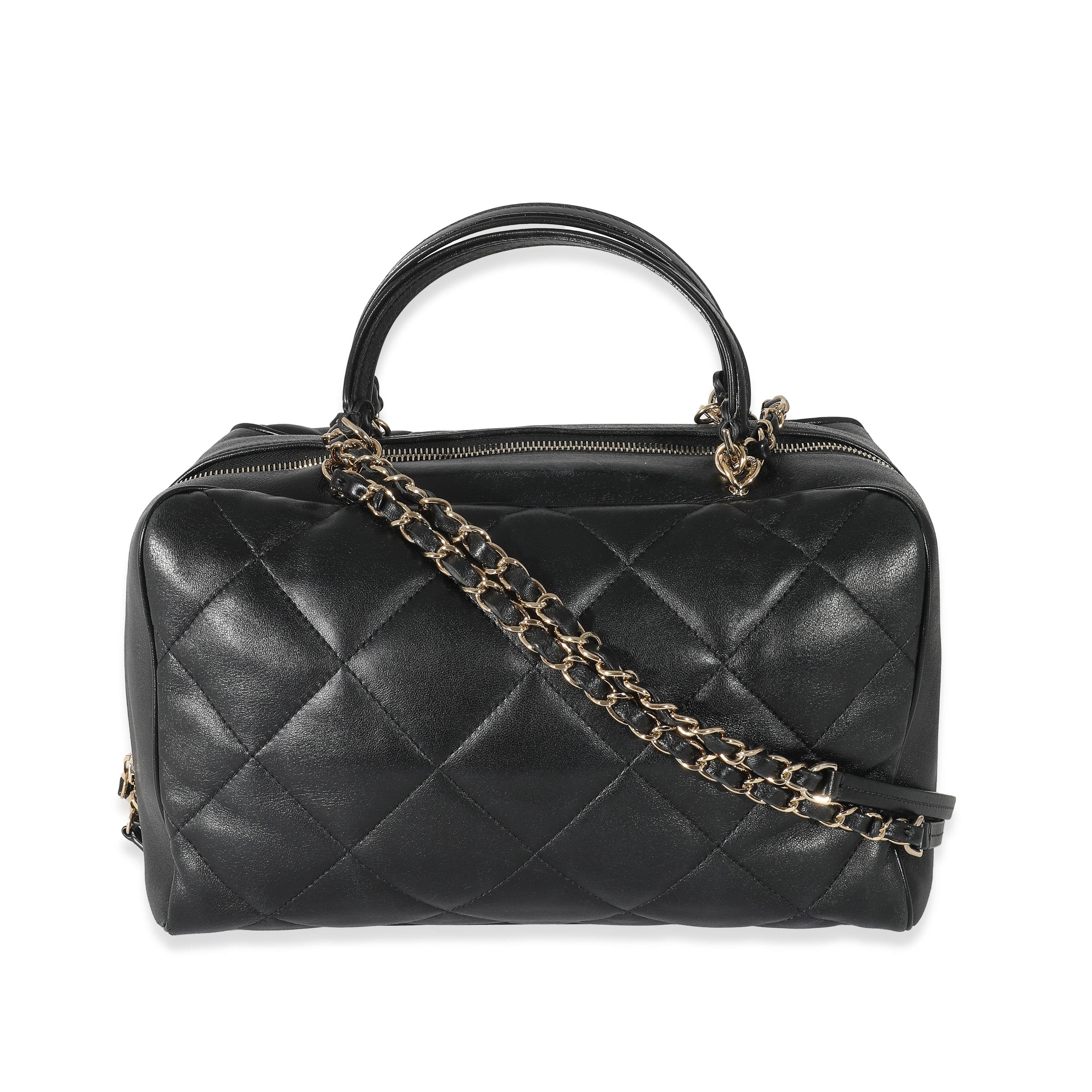 Chanel Chanel Black Quilted Lambskin CC Chain Zip Bowling Bag