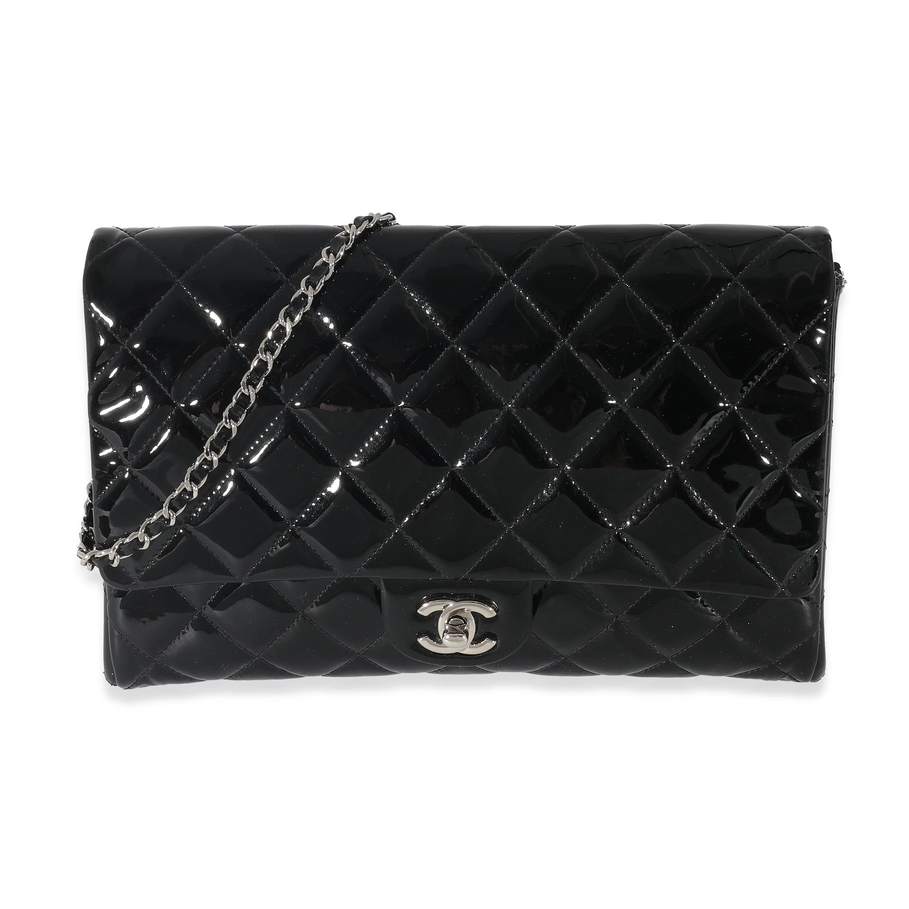 Chanel Chanel Black Quilted Patent Leather Clutch on Chain