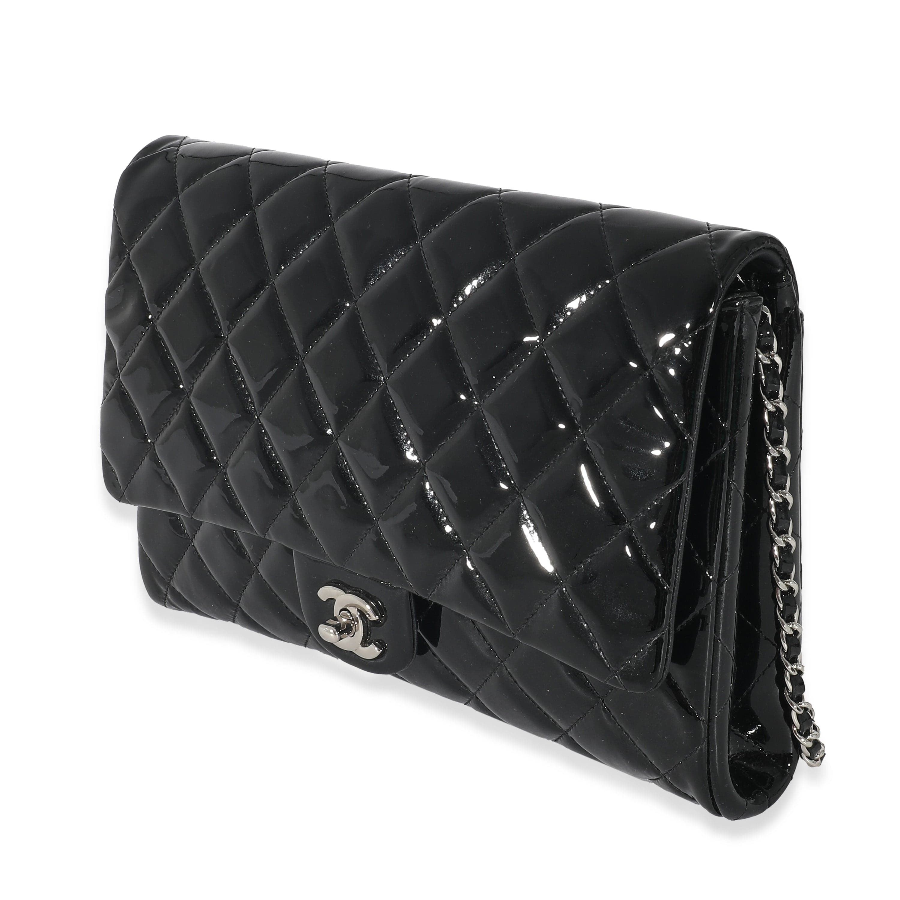 Chanel Chanel Black Quilted Patent Leather Clutch on Chain