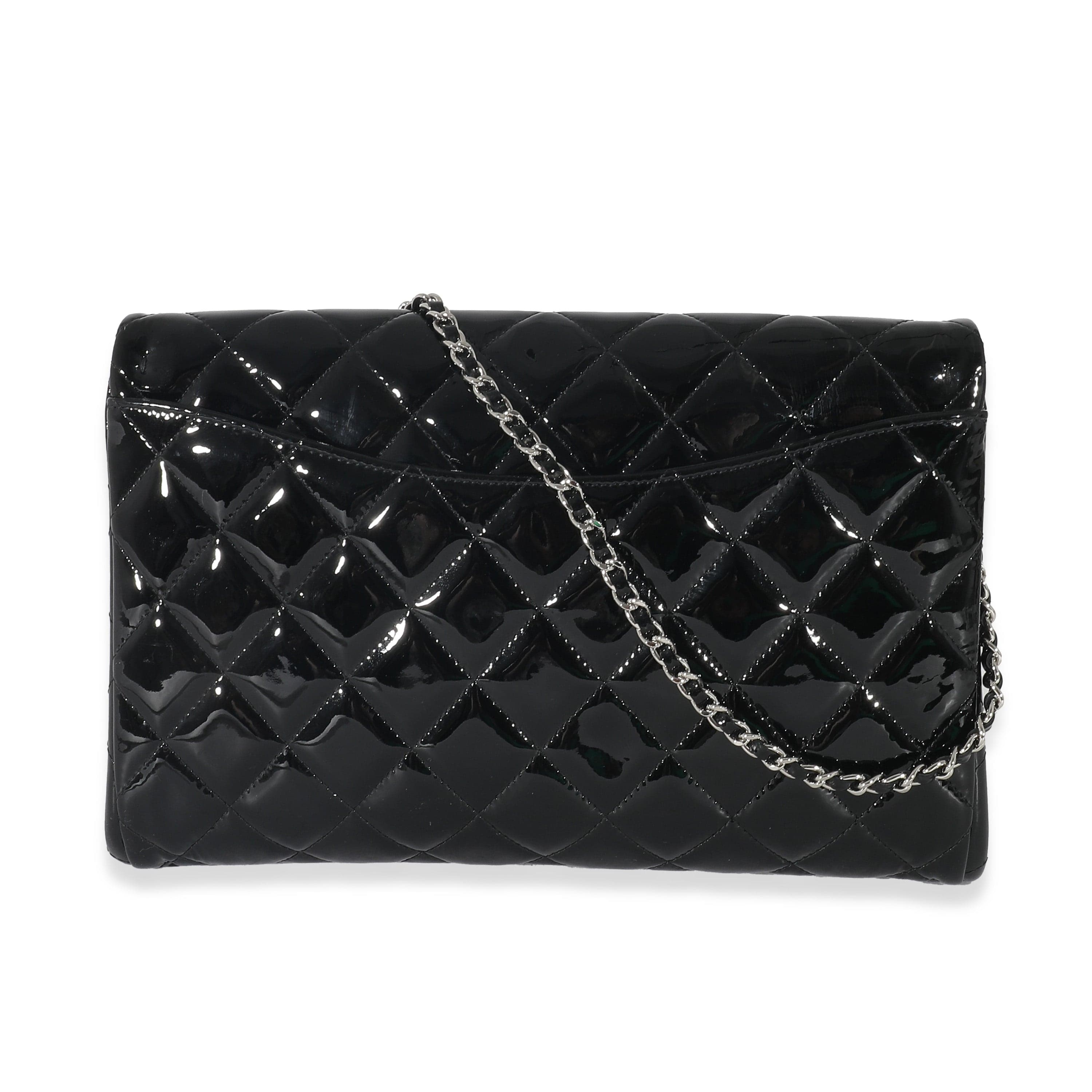 Chanel Chanel Black Quilted Patent Leather Clutch on Chain