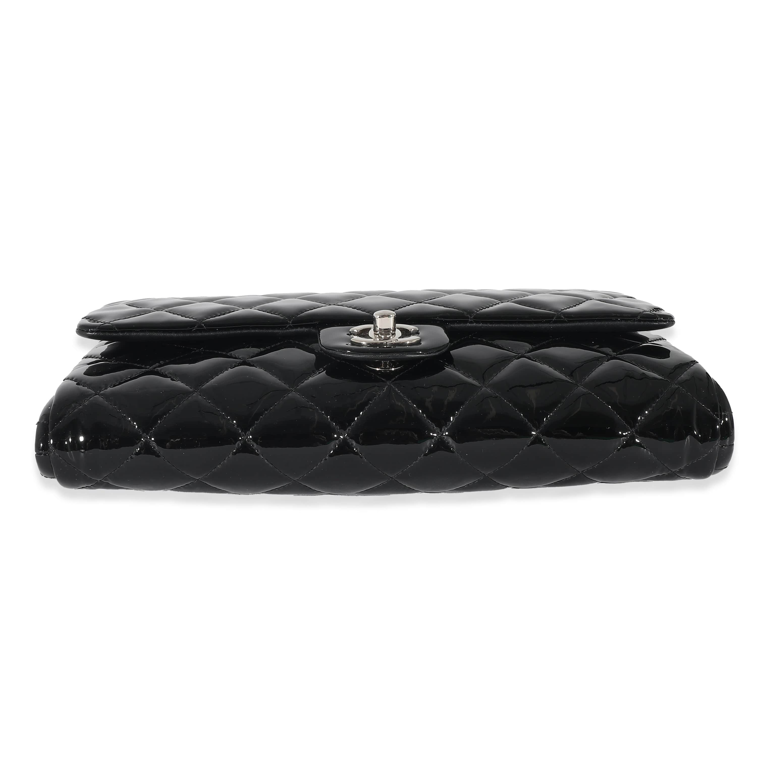 Chanel Chanel Black Quilted Patent Leather Clutch on Chain