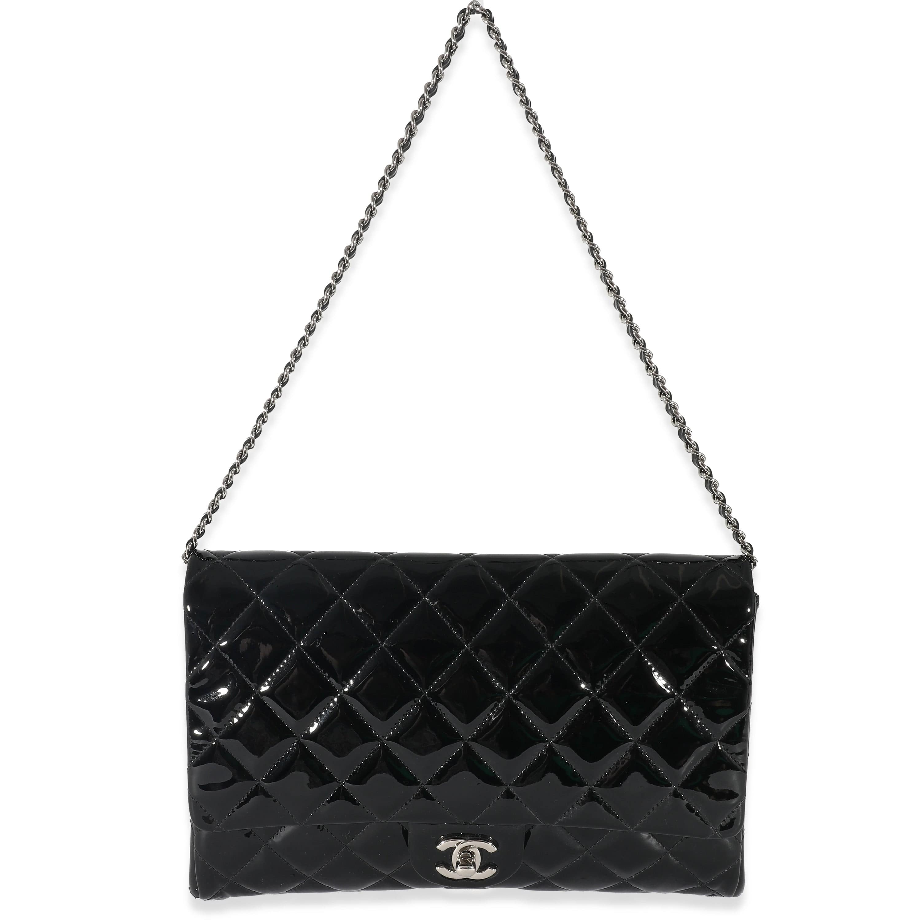 Chanel Chanel Black Quilted Patent Leather Clutch on Chain