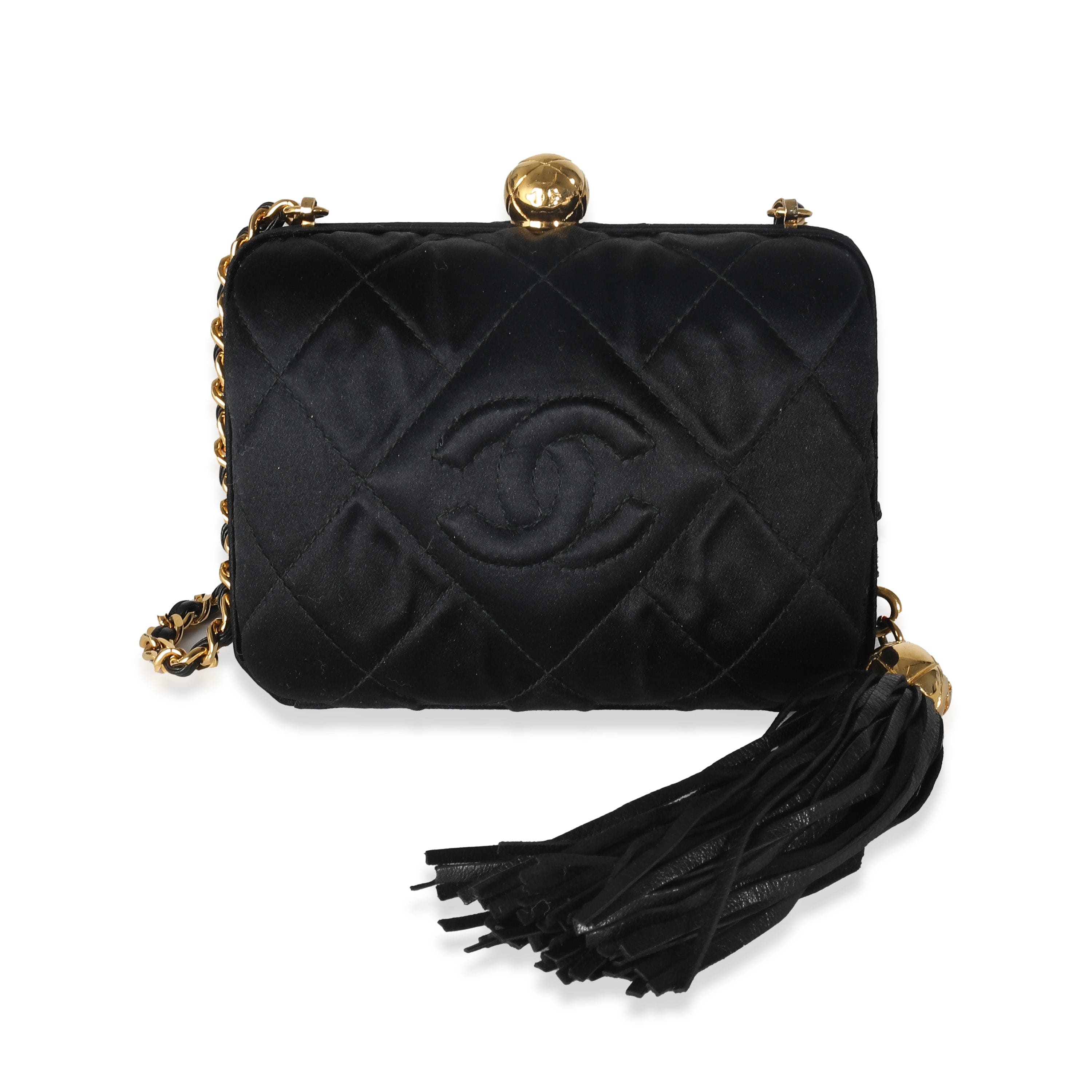 Chanel Chanel Black Quilted Satin CC Tassel Box Clutch