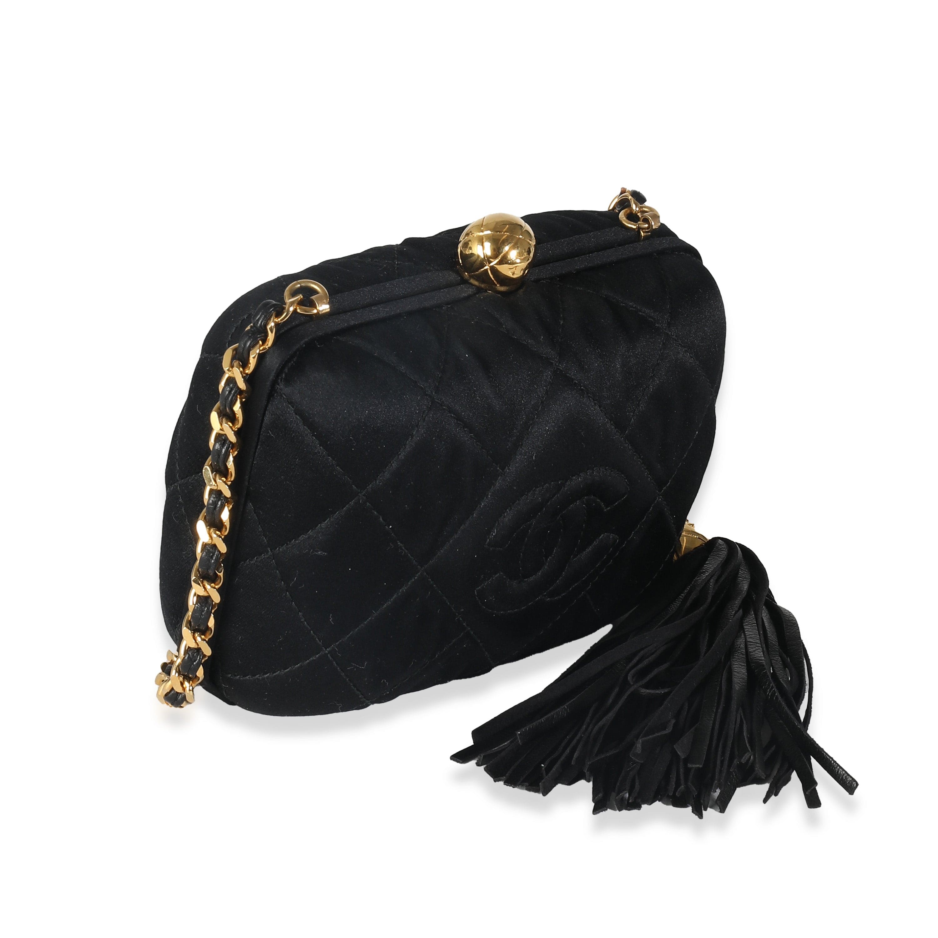 Chanel Chanel Black Quilted Satin CC Tassel Box Clutch