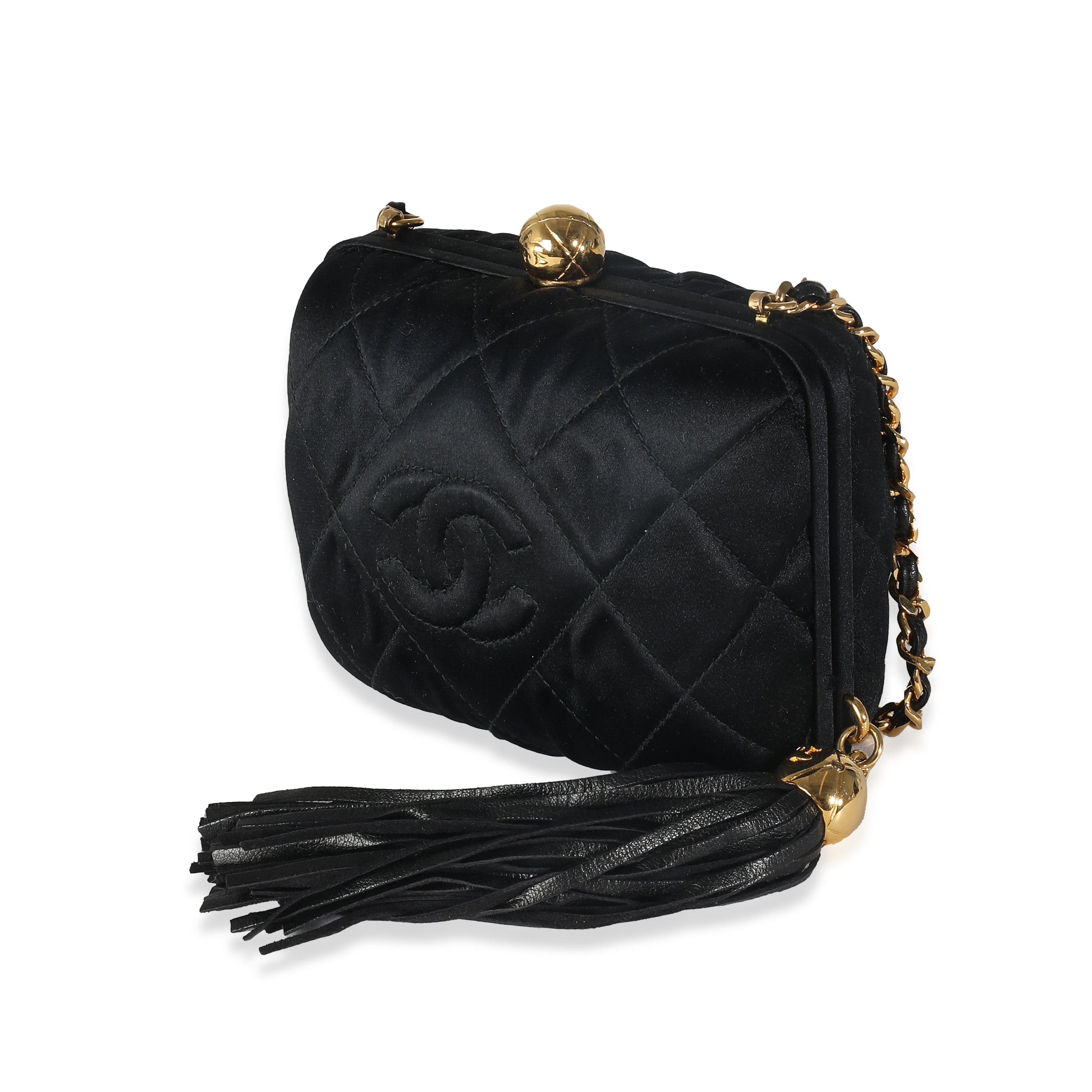 Chanel Chanel Black Quilted Satin CC Tassel Box Clutch