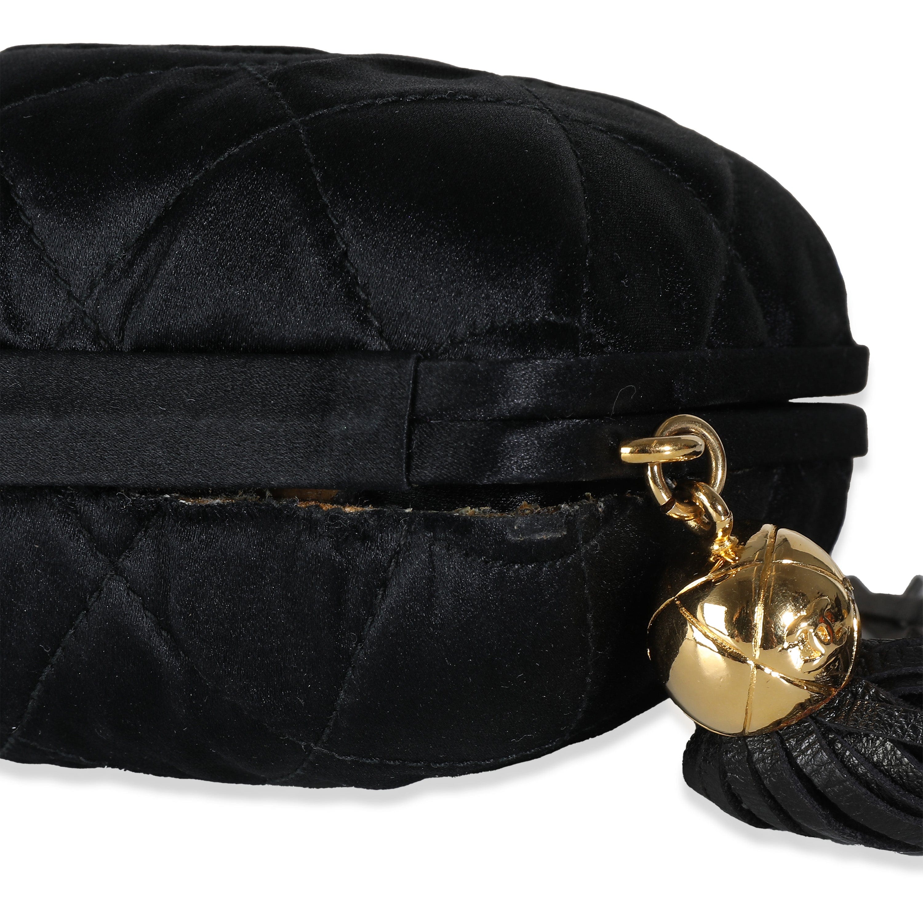 Chanel Chanel Black Quilted Satin CC Tassel Box Clutch