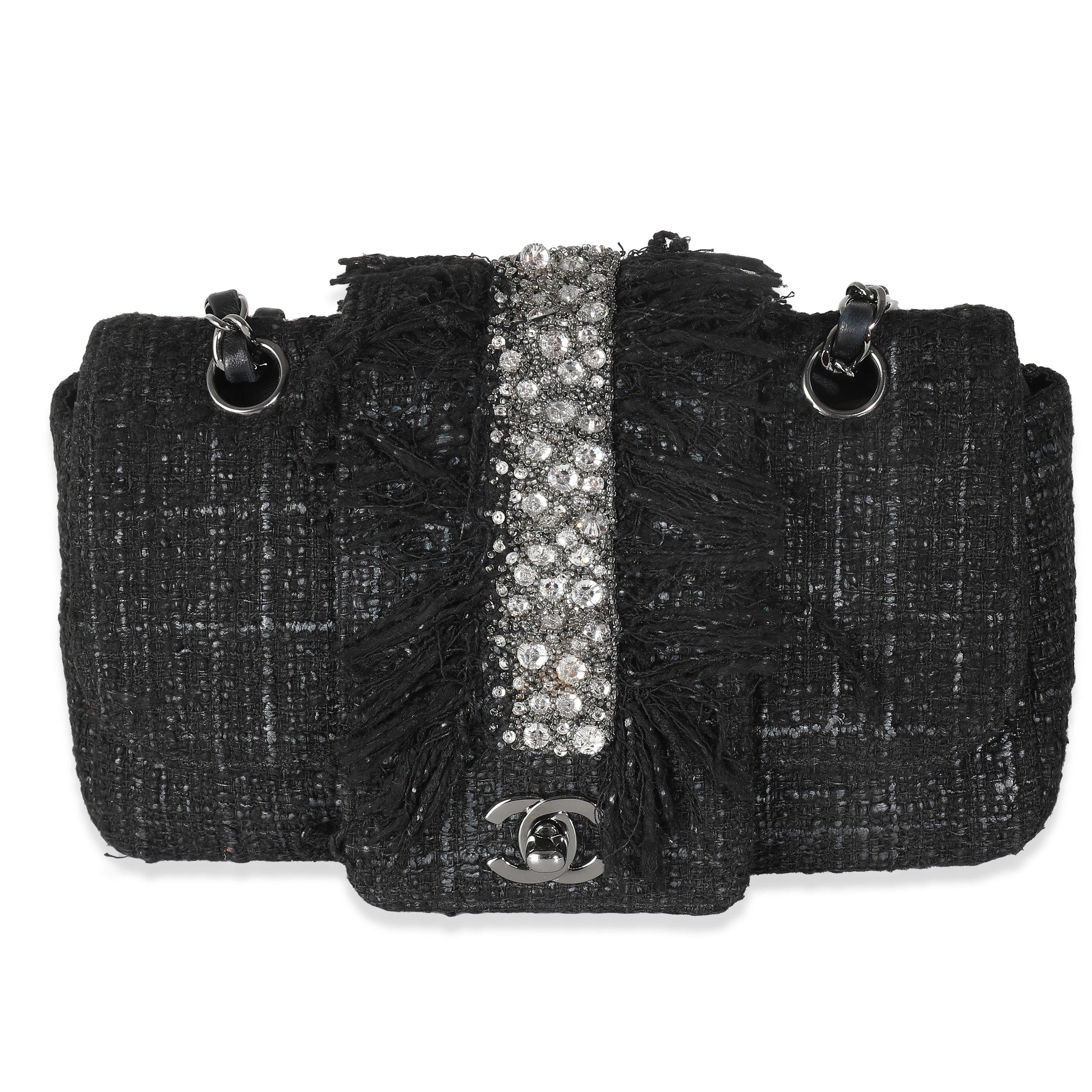 Chanel Chanel Black Tweed Swarovski Fringe Flap Bag