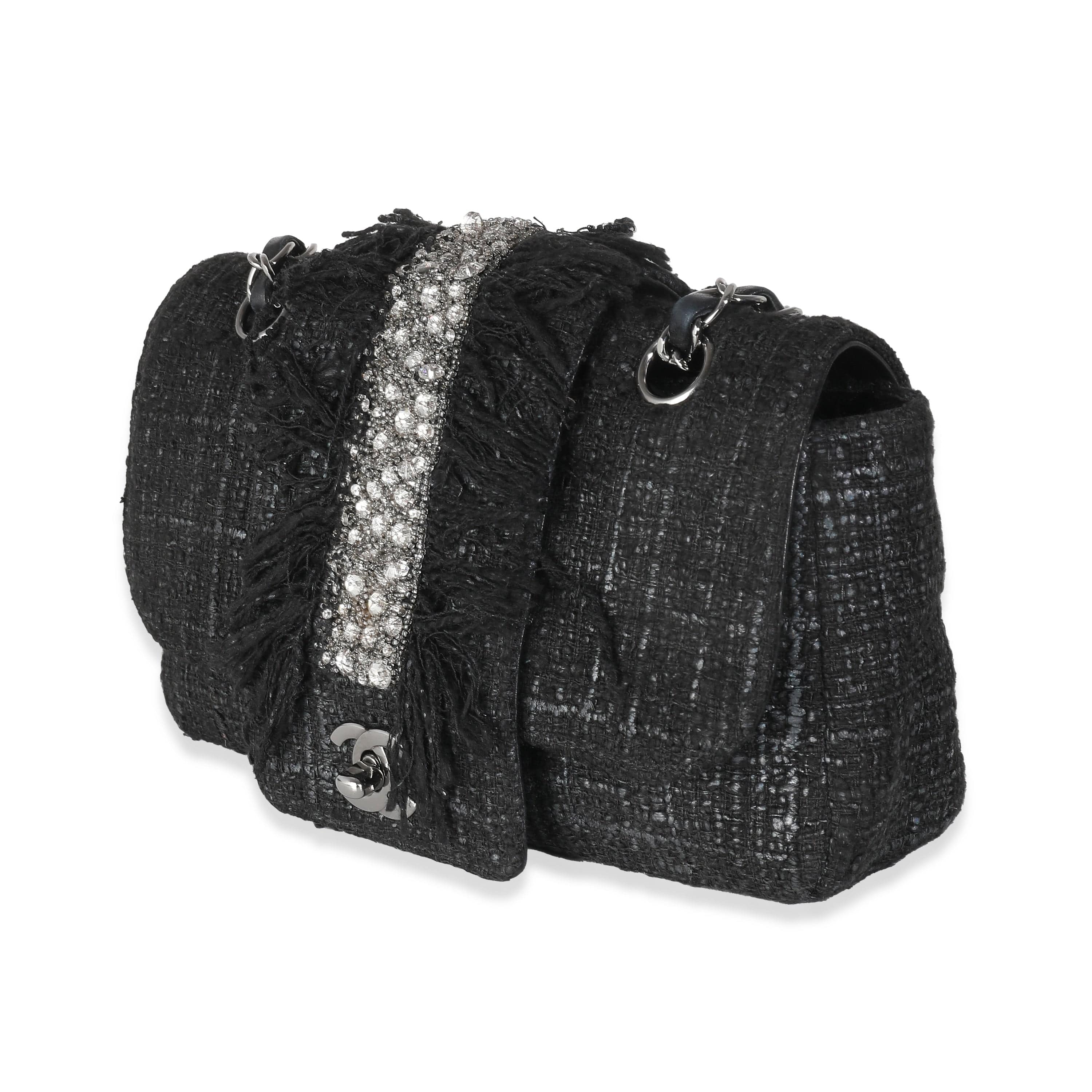 Chanel Chanel Black Tweed Swarovski Fringe Flap Bag