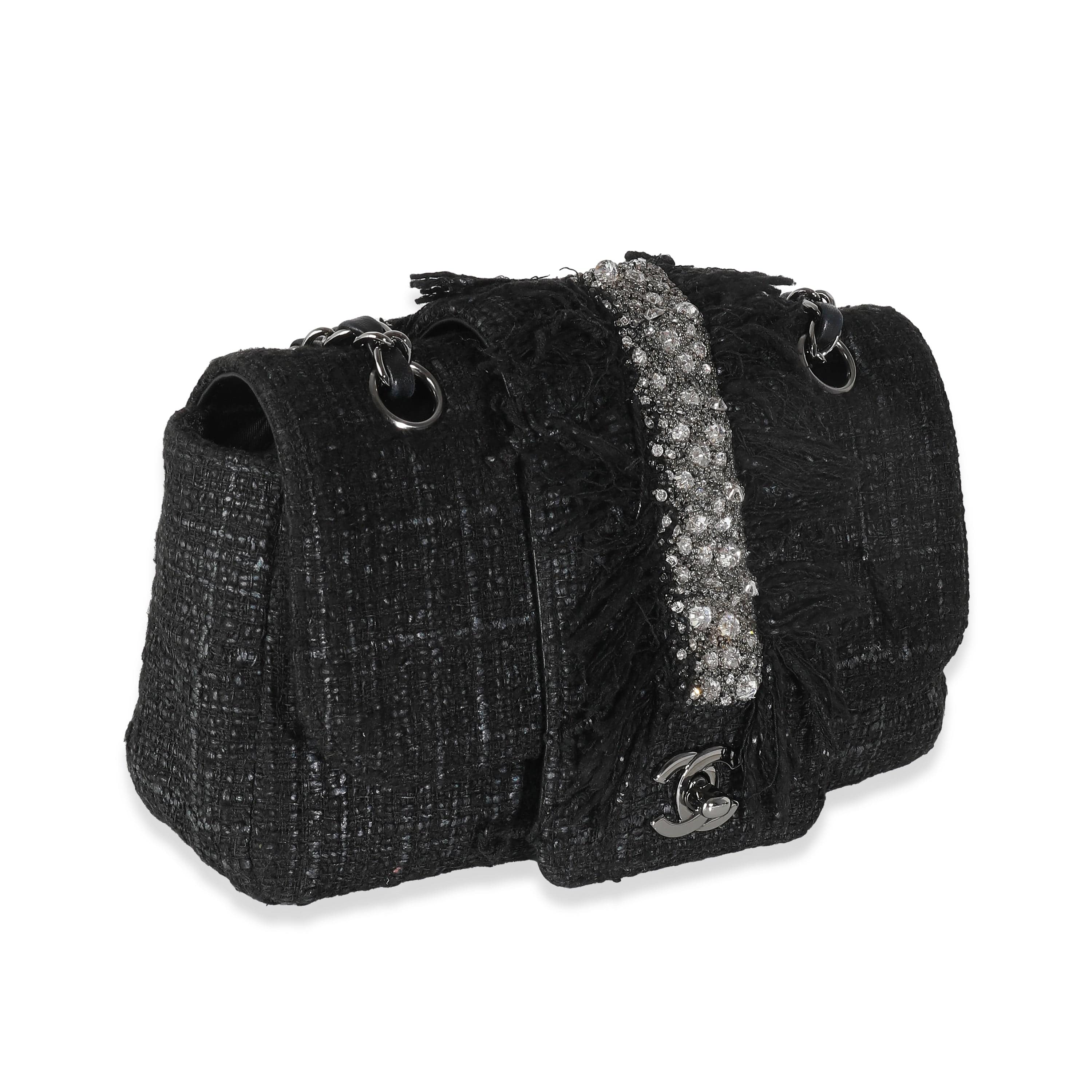 Chanel Chanel Black Tweed Swarovski Fringe Flap Bag