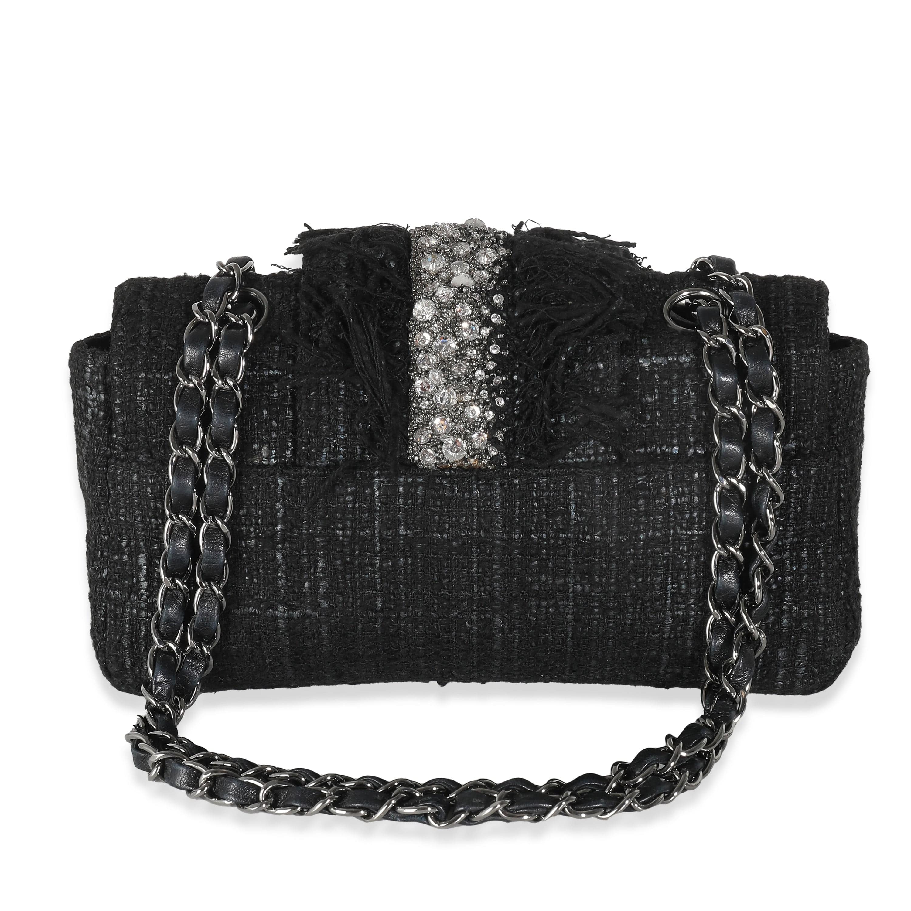 Chanel Chanel Black Tweed Swarovski Fringe Flap Bag