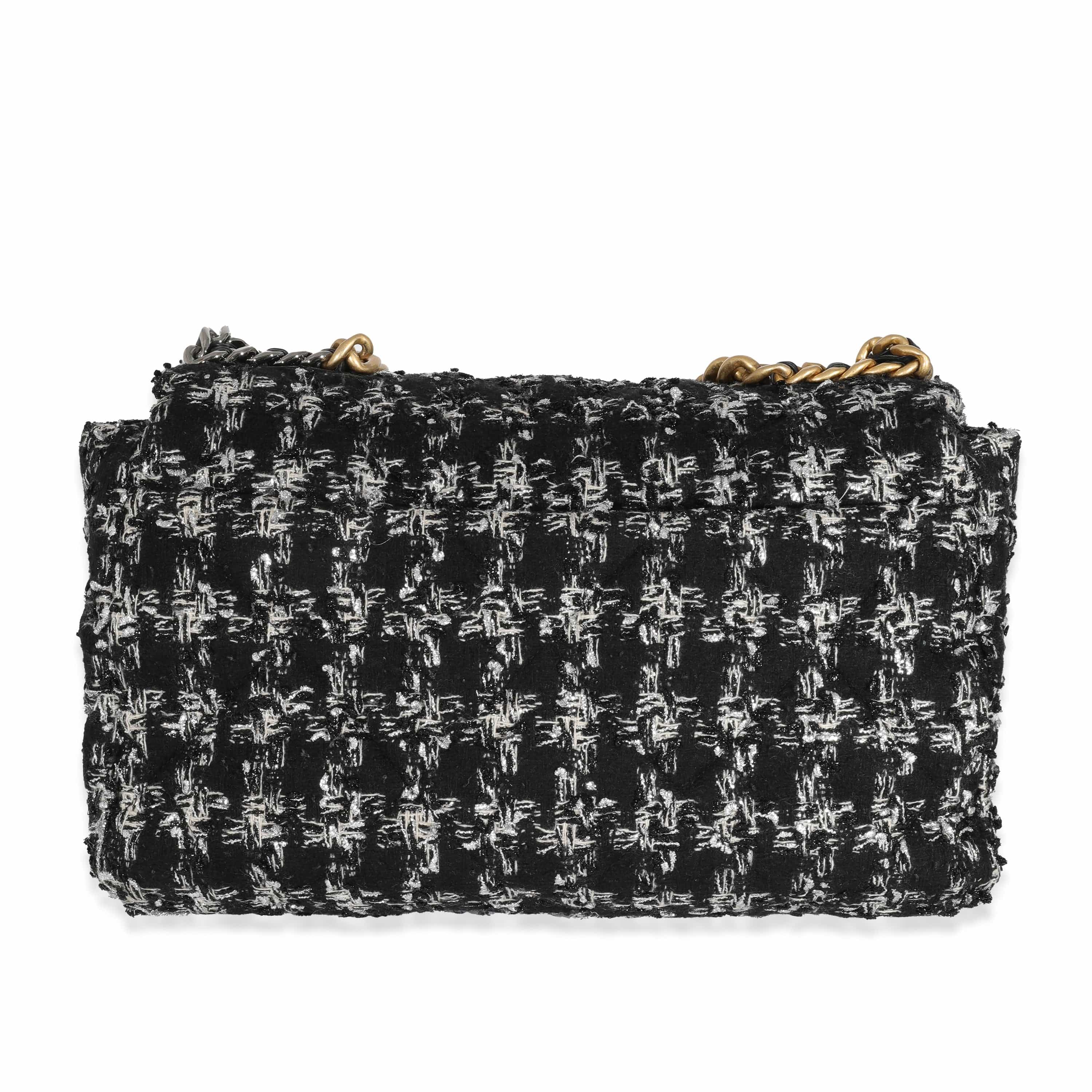 Chanel Chanel Black White Metallic Houndstooth Tweed Chanel 19 Maxi Flap Bag