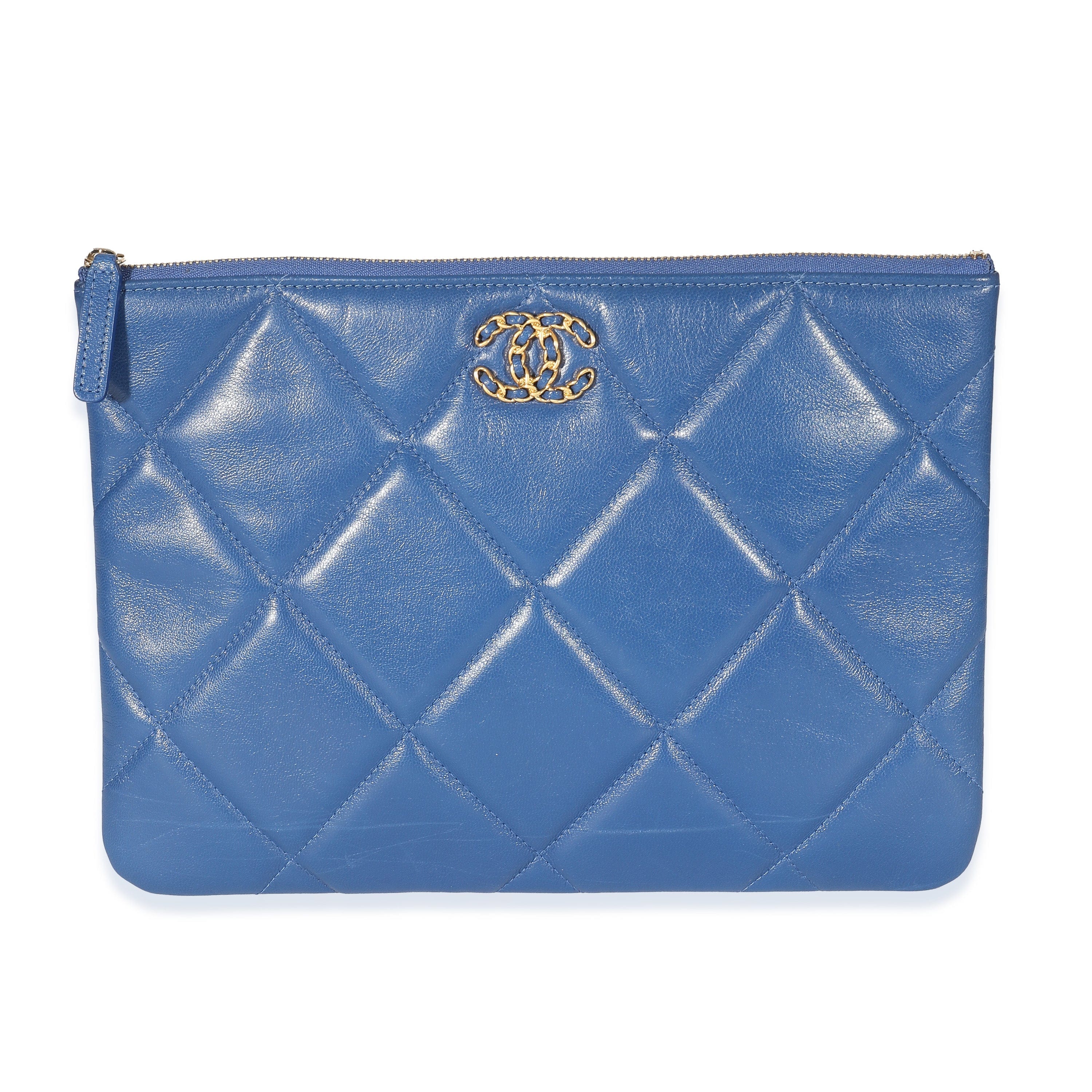 Chanel Chanel Blue Goatskin Quilted Chanel 19 Pouch