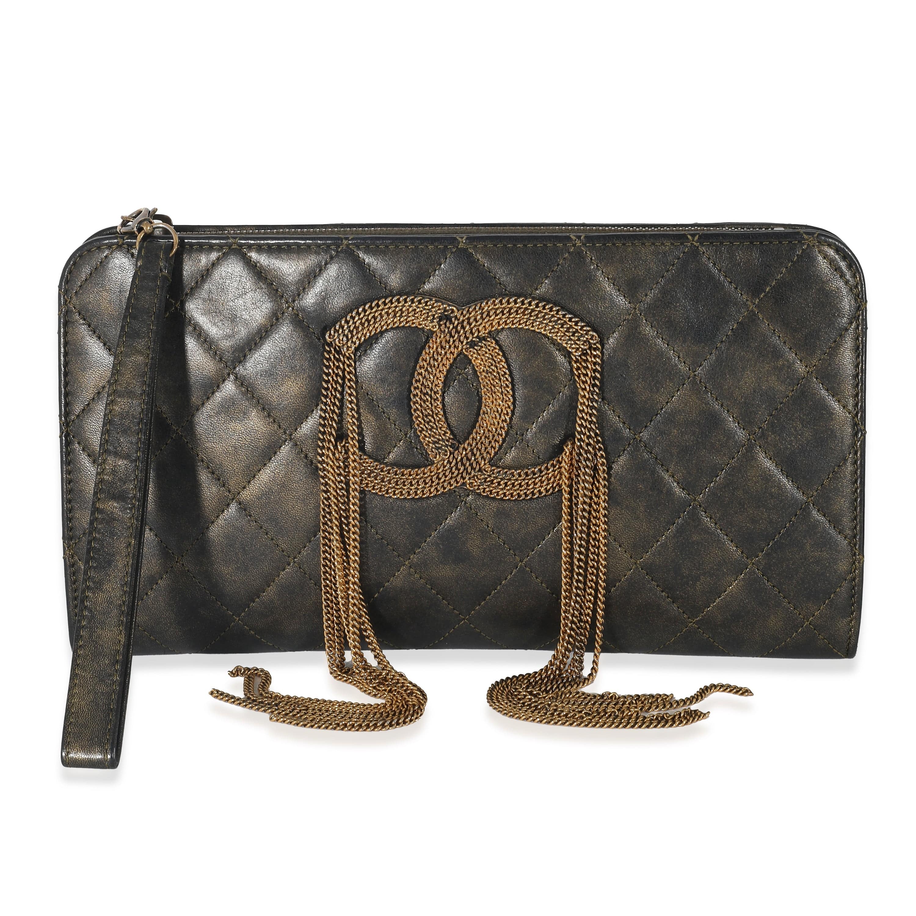 Chanel Chanel Bronze Metallic Quilted Calfskin Chain CC Wristlet Clutch