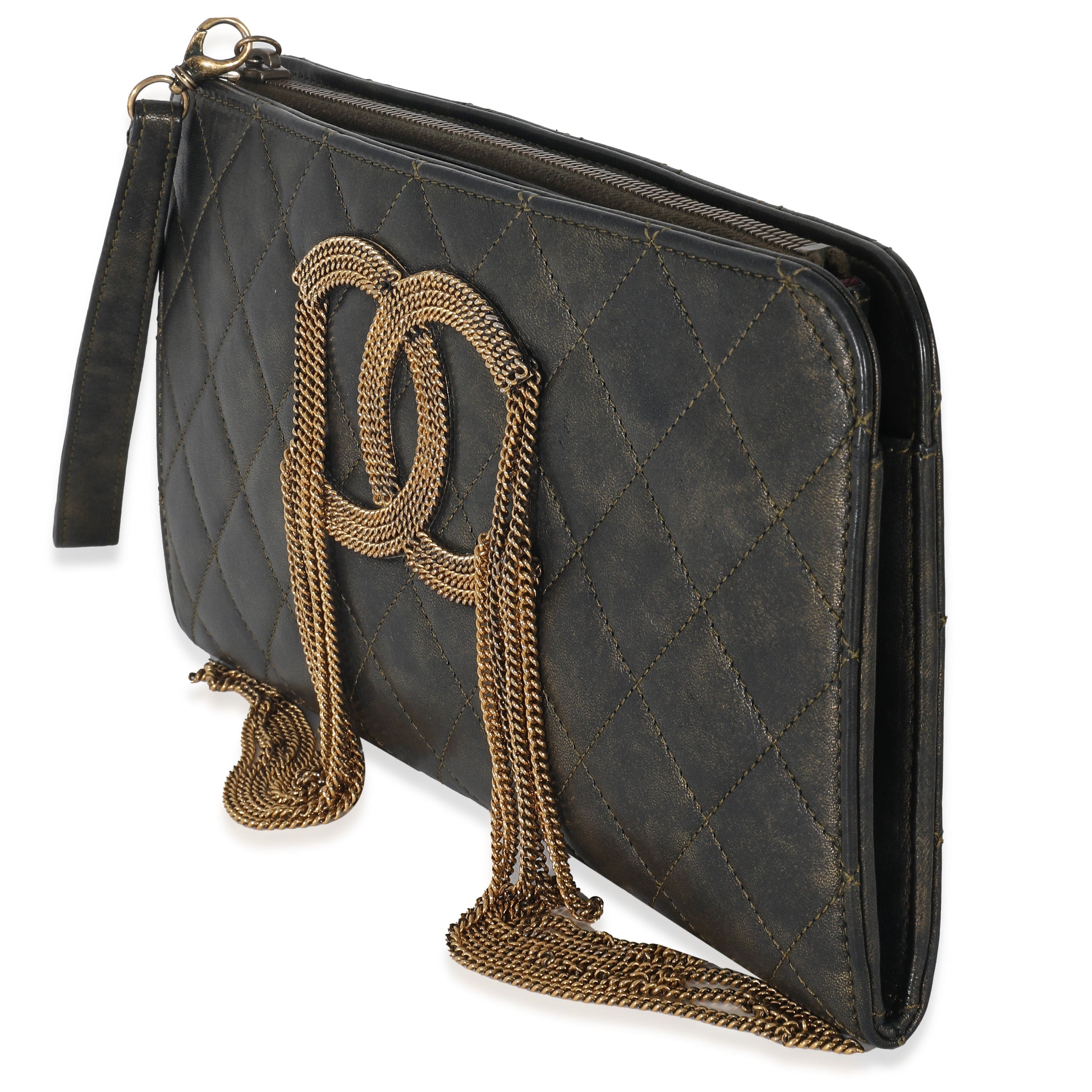 Chanel Chanel Bronze Metallic Quilted Calfskin Chain CC Wristlet Clutch