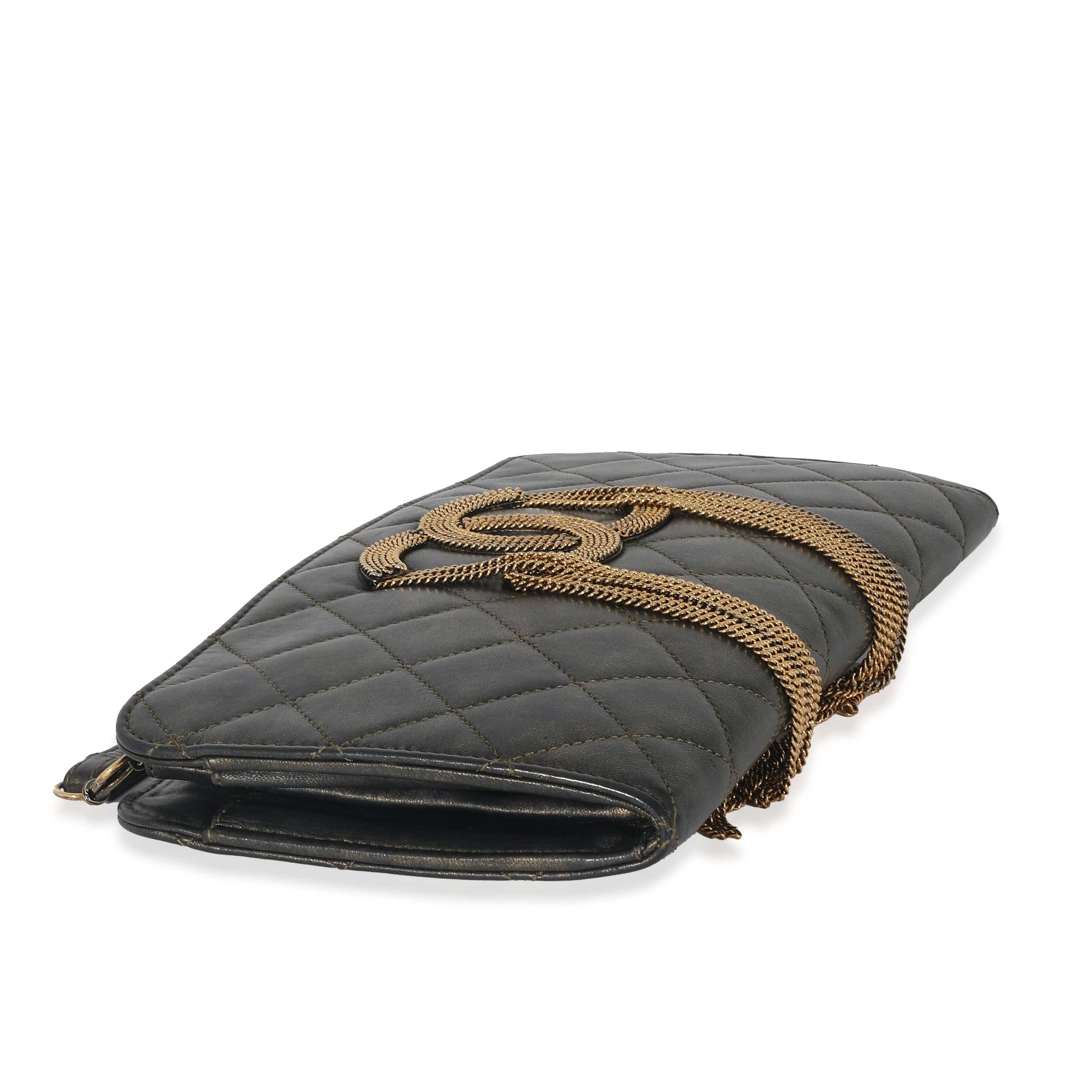 Chanel Chanel Bronze Metallic Quilted Calfskin Chain CC Wristlet Clutch