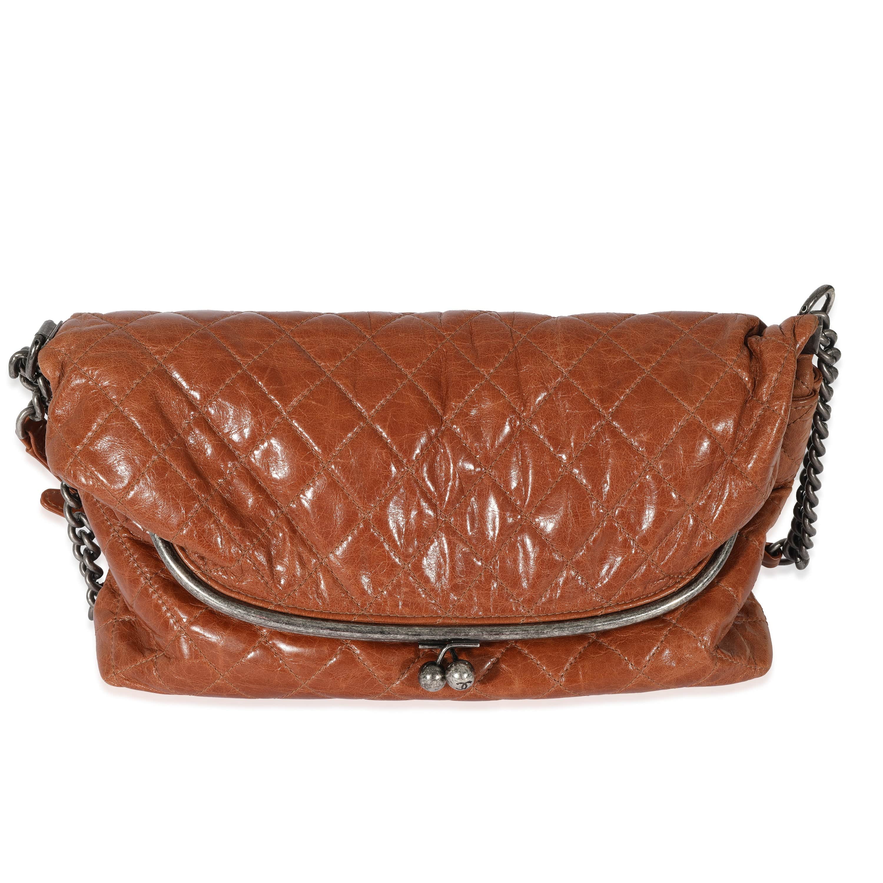 Chanel Chanel Brown Calfskin Tabatiere Kisslock Foldover Bag